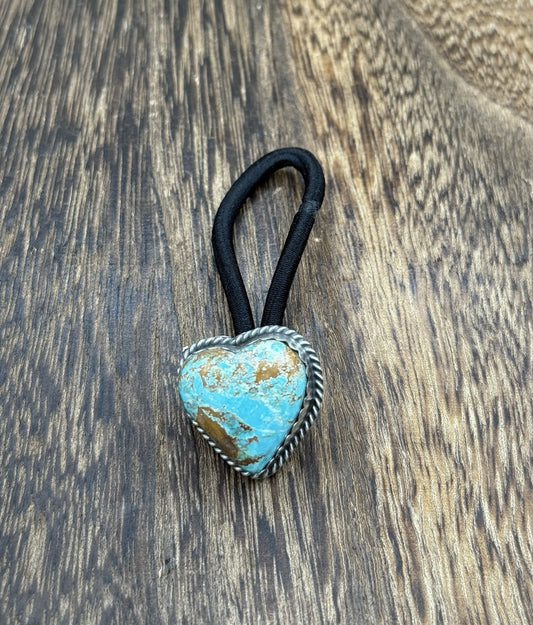 Native American Navajo Handmade Sterling Silver Kingman Turquoise Hair Tie