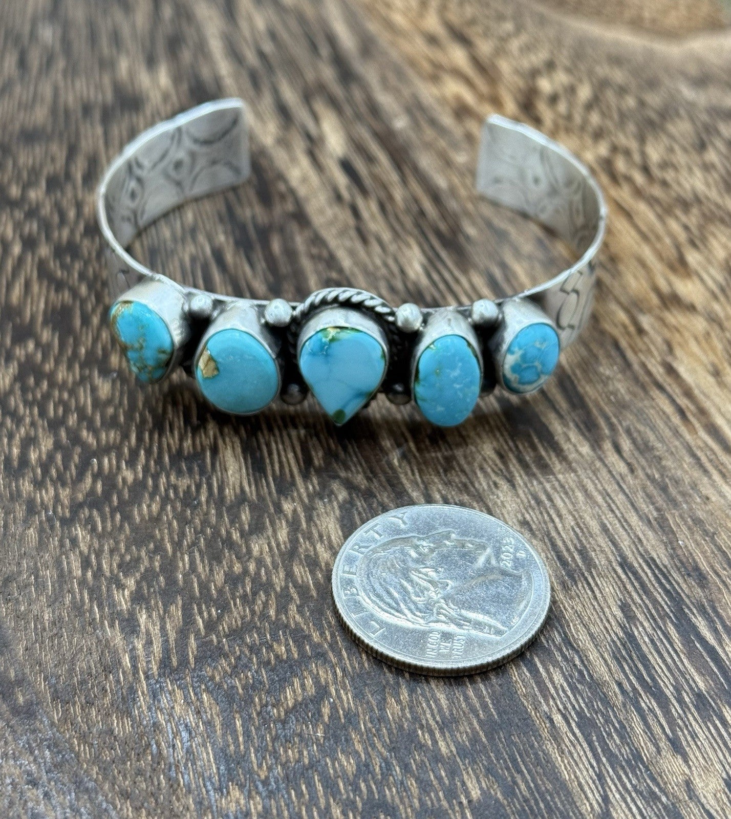Native Navajo Handmade Sterling Silver Sonoran Gold Turquoise Cuff Bracelet