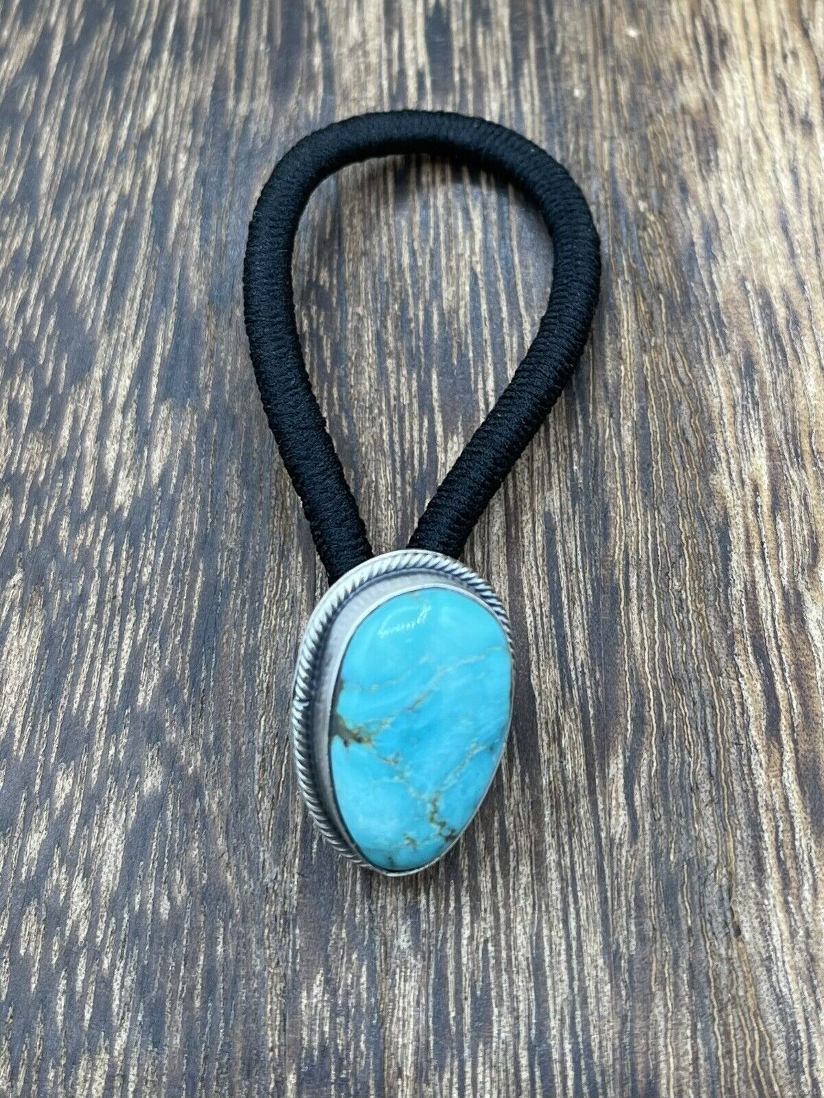 Native American Navajo Handmade Sterling Silver Turquoise Hair Tie Scott Skeets