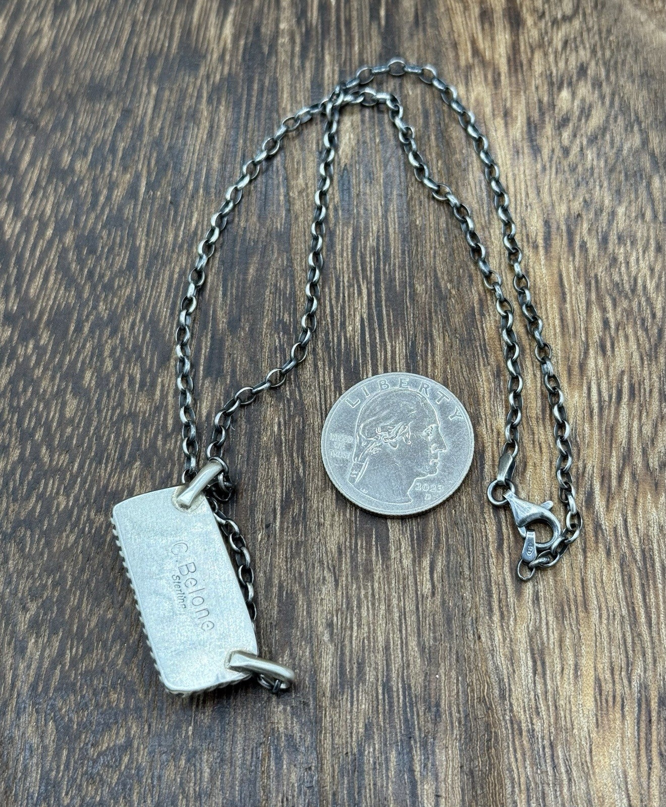 Native Navajo Handmade Sterling Silver Kingman Turquoise Bar Necklace 18”