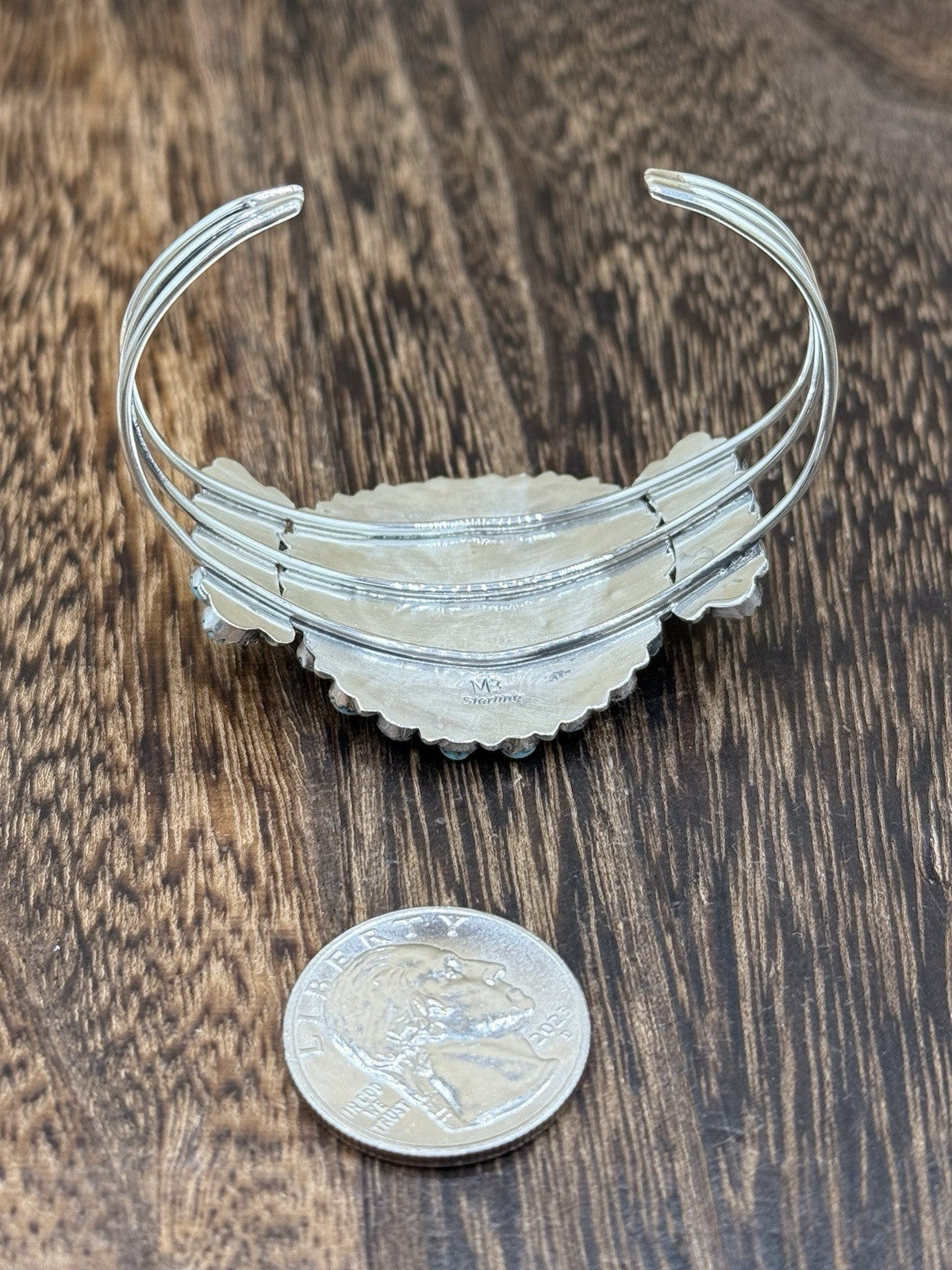 Native American Navajo Handmade Sterling Silver Turquoise Cluster Cuff Bracelet