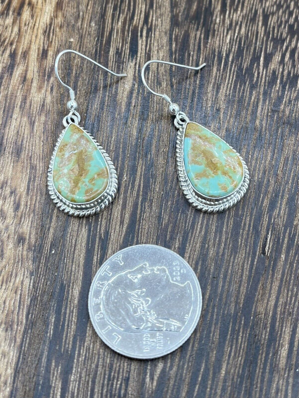 Navajo Handmade Sterling Silver Sonoran Turquoise Dangle Earrings By Byron Begay