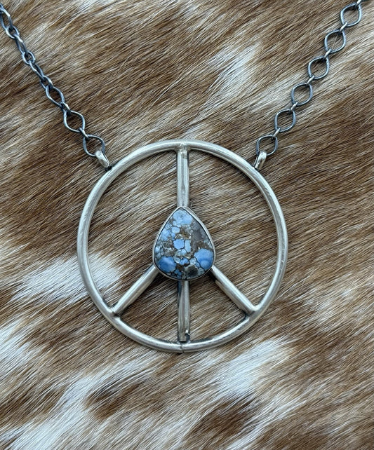 Native American Navajo handmade Sterling Silver Turquoise Peace Hippie Necklace