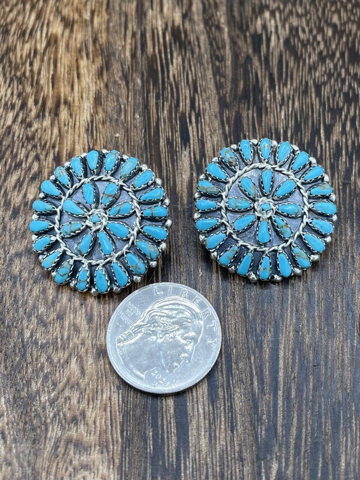 Native American Navajo Handmade Sterling Silver Turquoise Cluster Post earrings