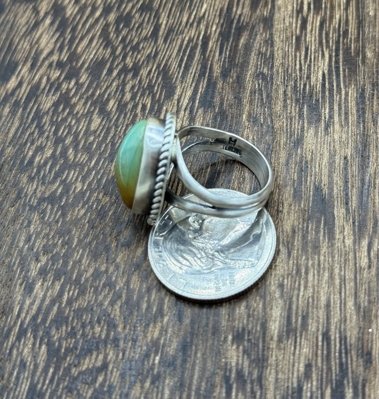 Native American Navajo Handmade Sterling Silver Royston Turquoise Ring Size 8