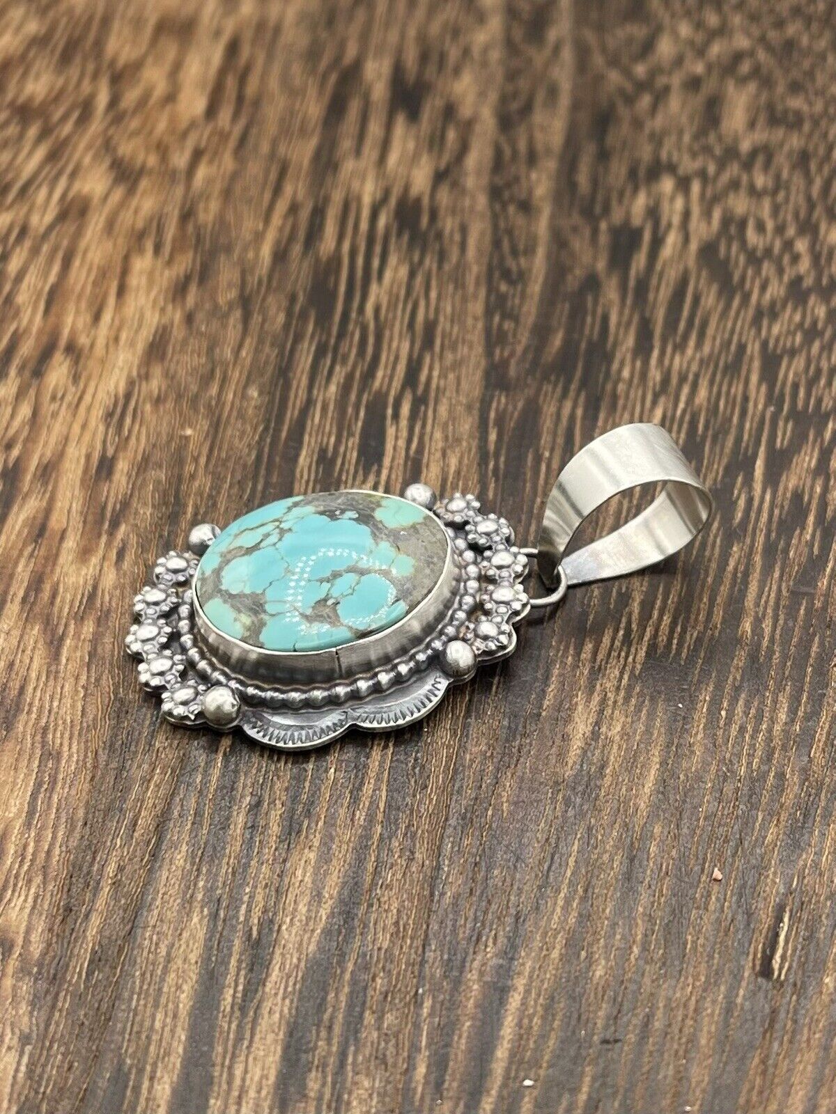 Native American Sterling Silver Navajo Handmade Turquoise Pendant - Betta Lee