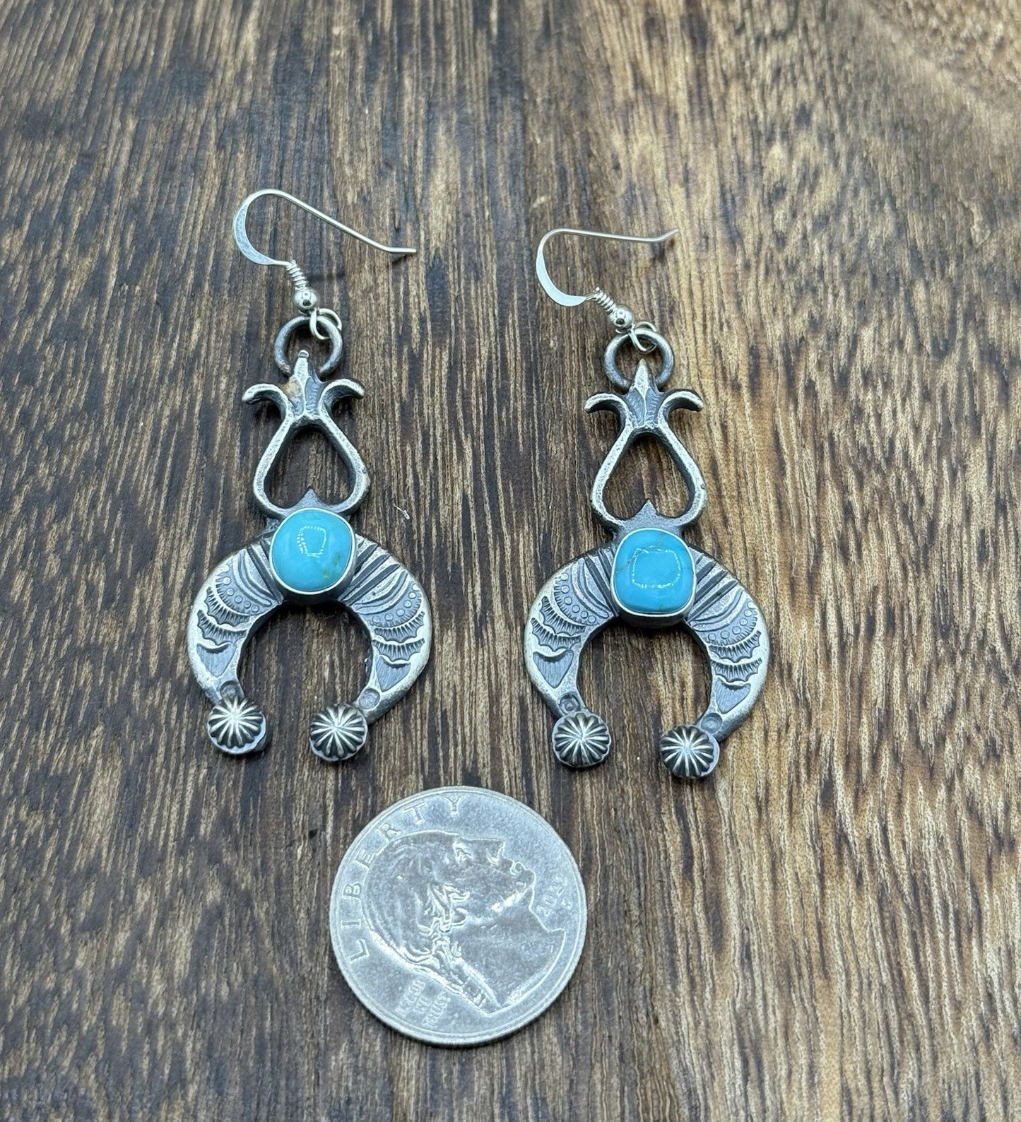Navajo Handmade Sterling Silver Old Look Kingman Turquoise Earrings Kevin Billah
