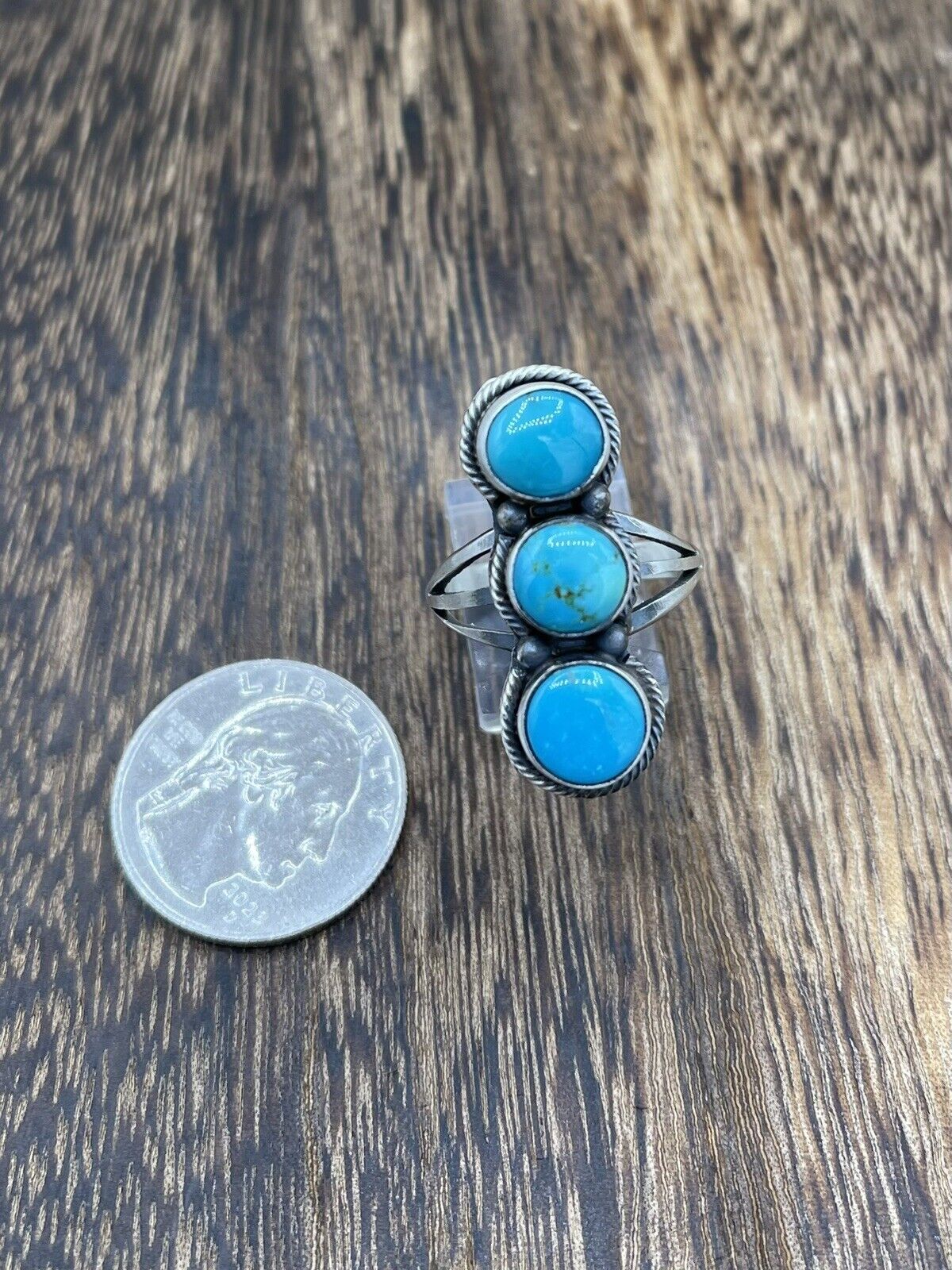 Native American Navajo Handmade Sterling Silver Sonoran Turquoise Ring Size 9.5