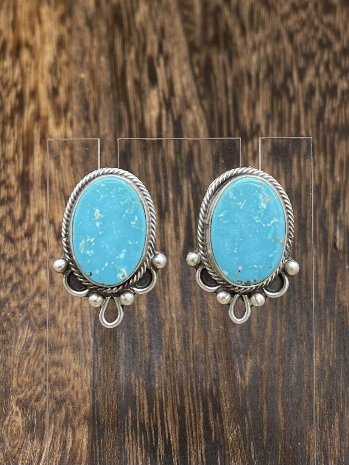 Native American Sterling Silver Navajo Handmade Turquoise Post Stud Earrings