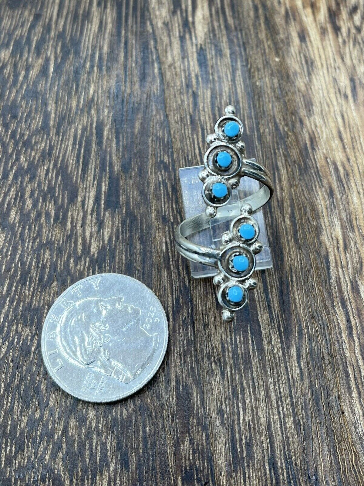 Native American Zuni Handmade Silver Kingman Turquoise Adjustable Ring 10 To 12