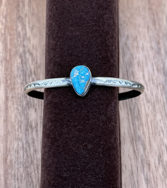 Navajo Handmade Sterling Silver Blue Ridge Turquoise Stacker Cuff Bracelet