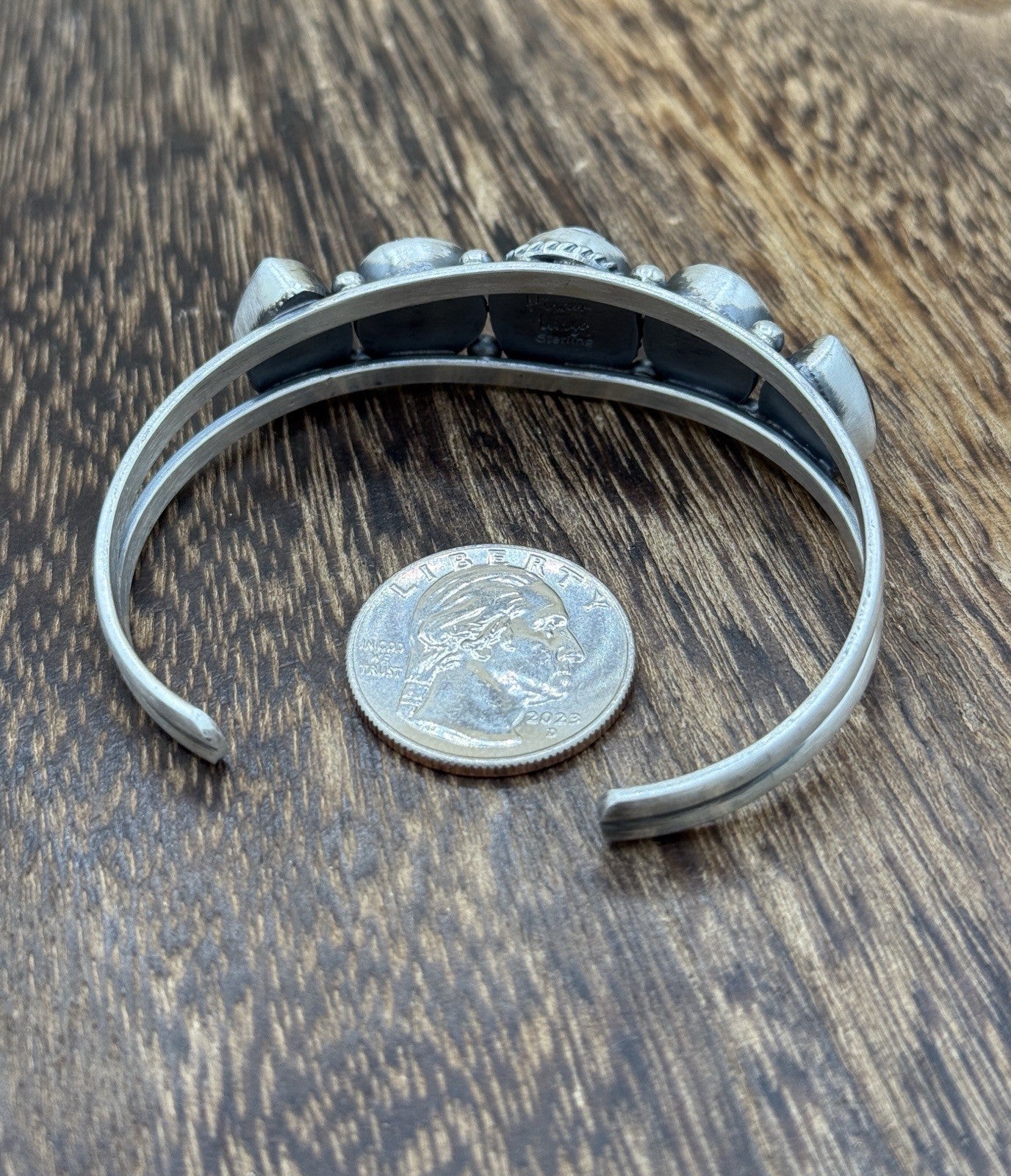 Navajo Handmade Sterling Silver White Buffalo Stacker Cluster Cuff Bracelet