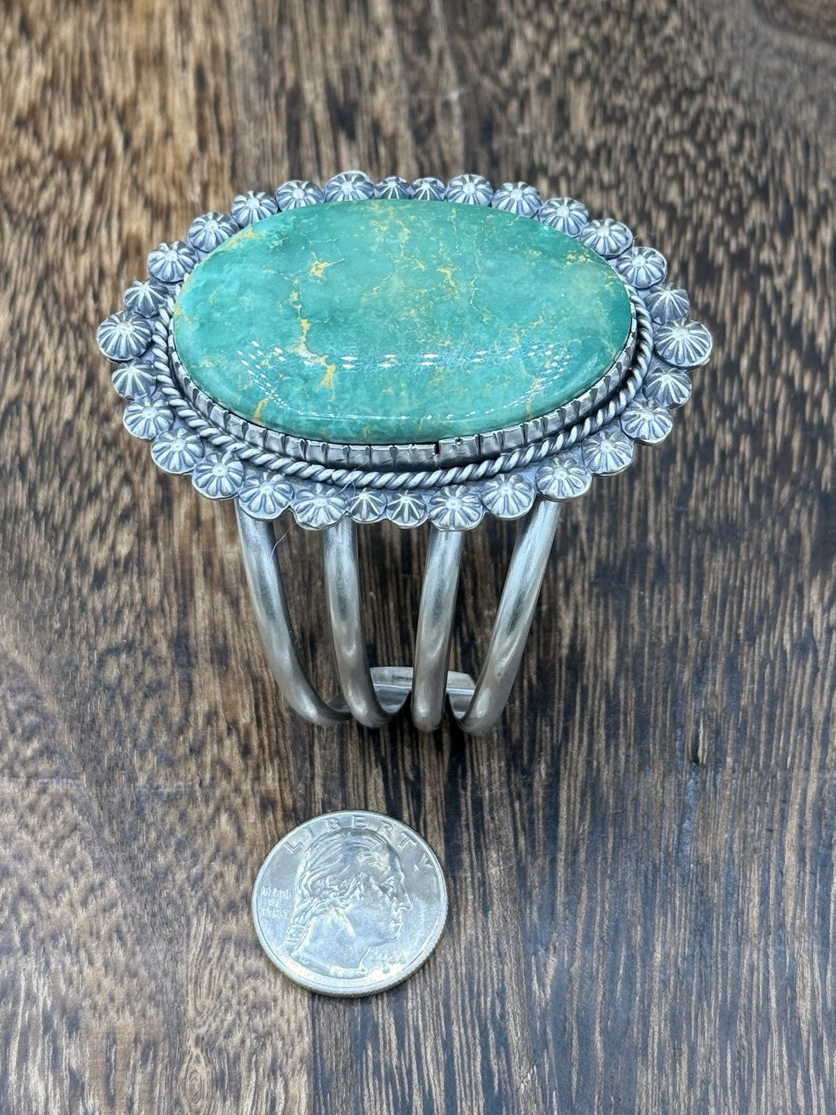 Native Navajo Handmade Sterling Silver Royston Turquoise Old Look Cuff Bracelet