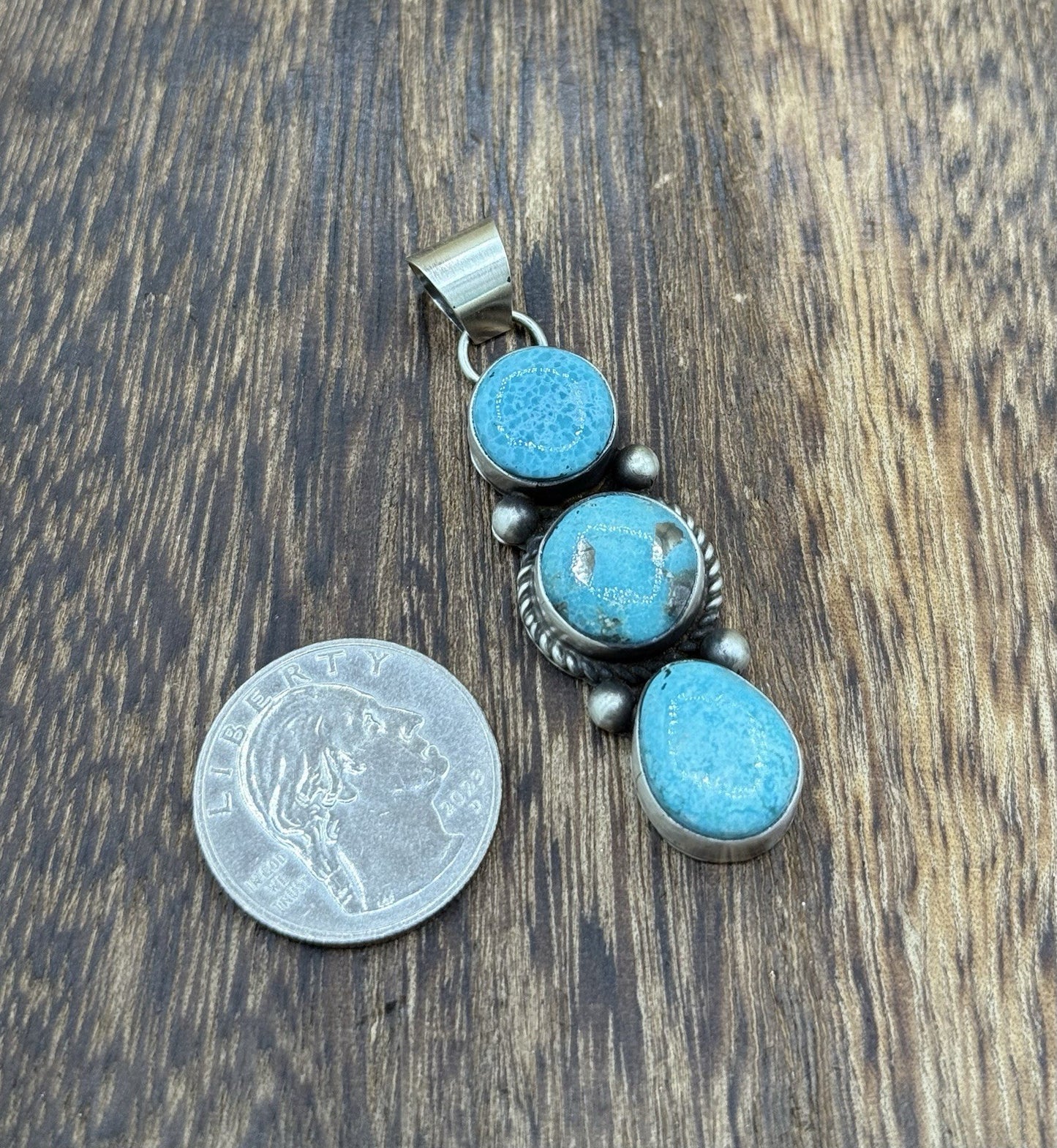 Navajo Handmade Sterling Silver White Water Turquoise Cluster Drop Pendant