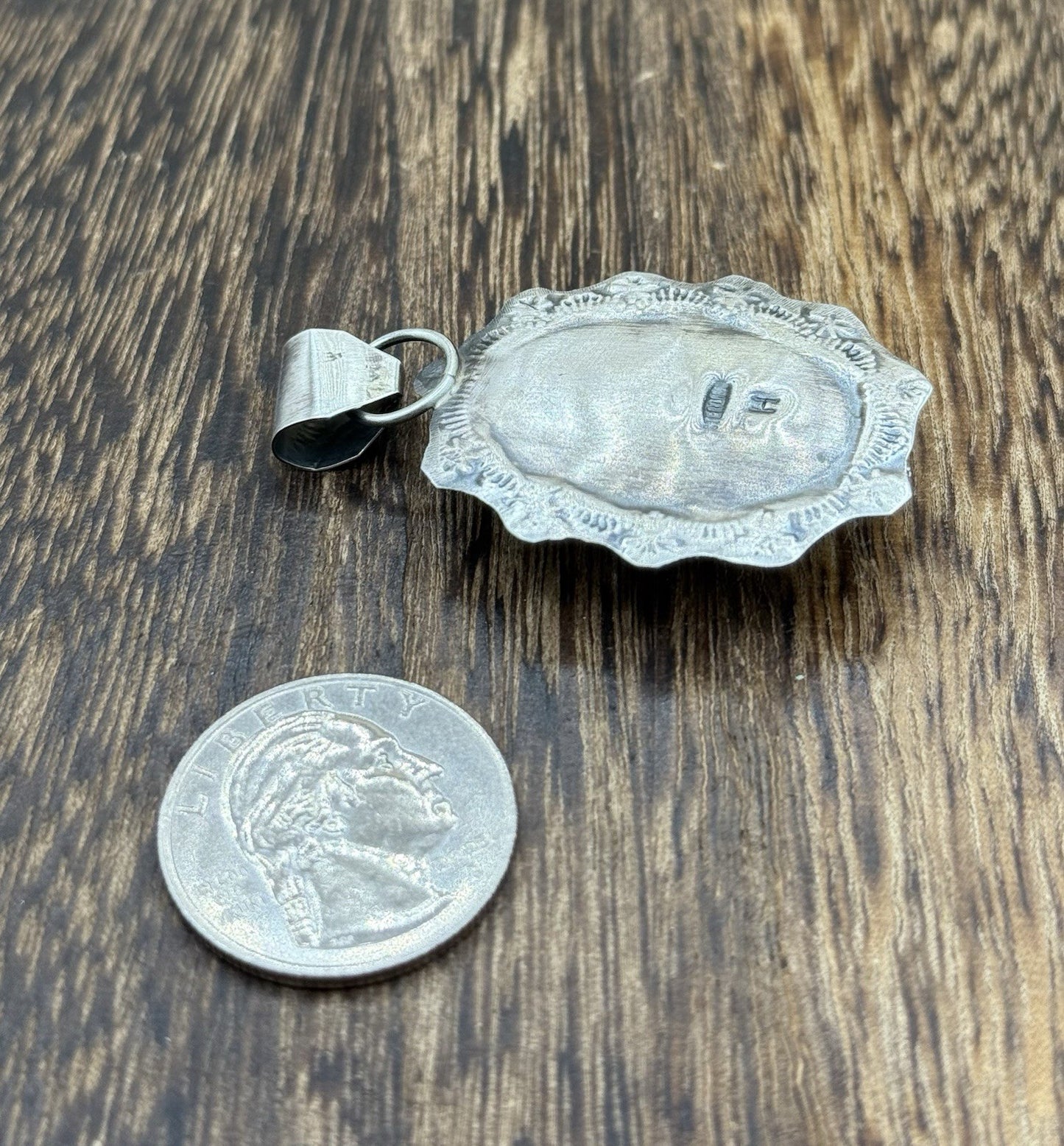 Native Navajo Handmade Sterling Silver Blue Bird Turquoise Stamped Drop Pendant