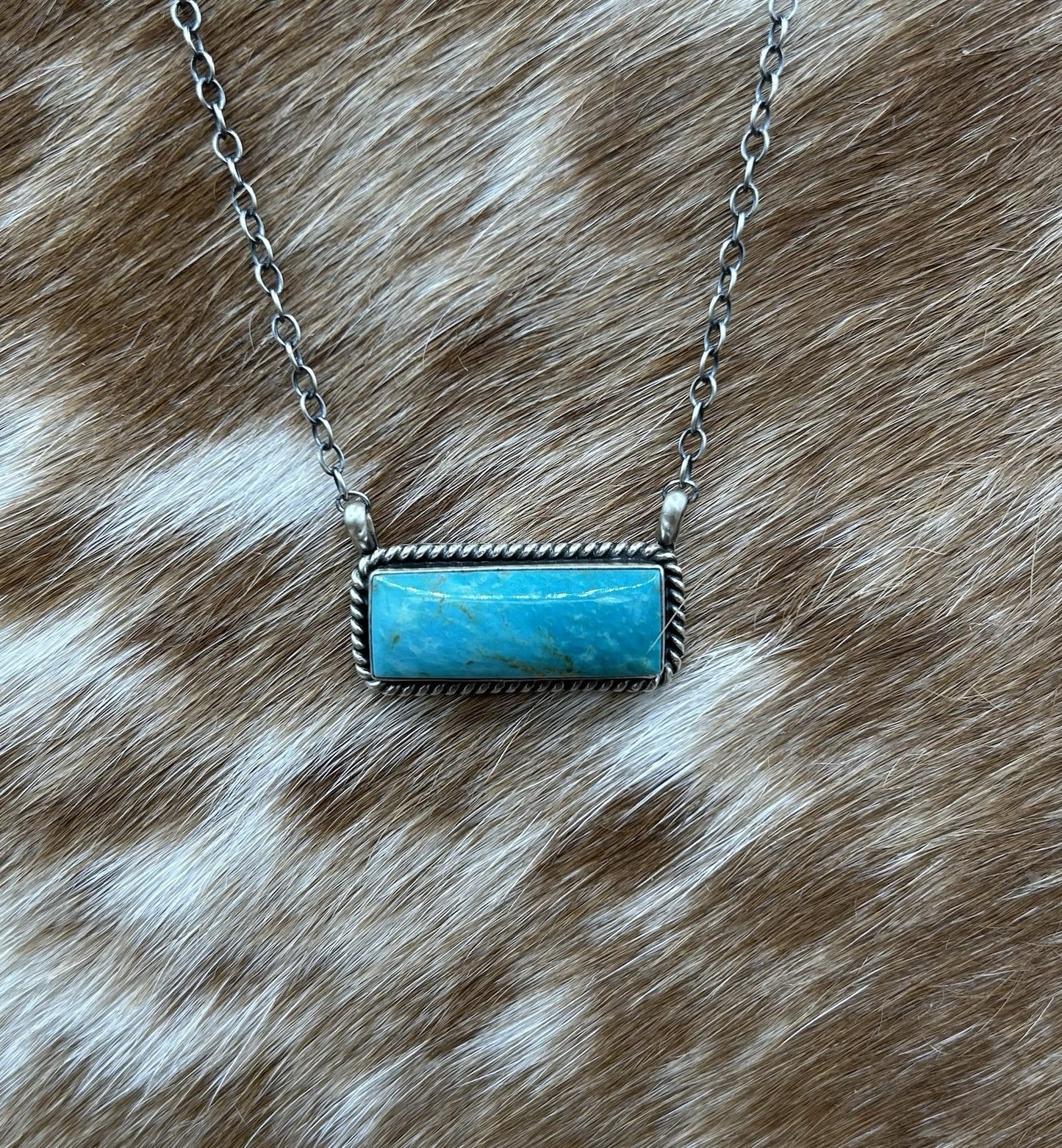 Navajo Handmade Sterling Silver Kingman Turquoise Bar Necklace 16”