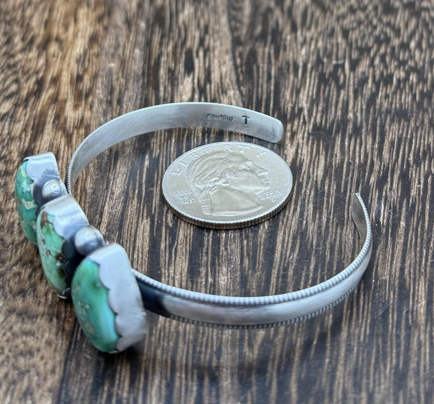 Navajo Handmade Sterling Silver Sonoran Gold Turquoise Stacker Cuff Bracelet