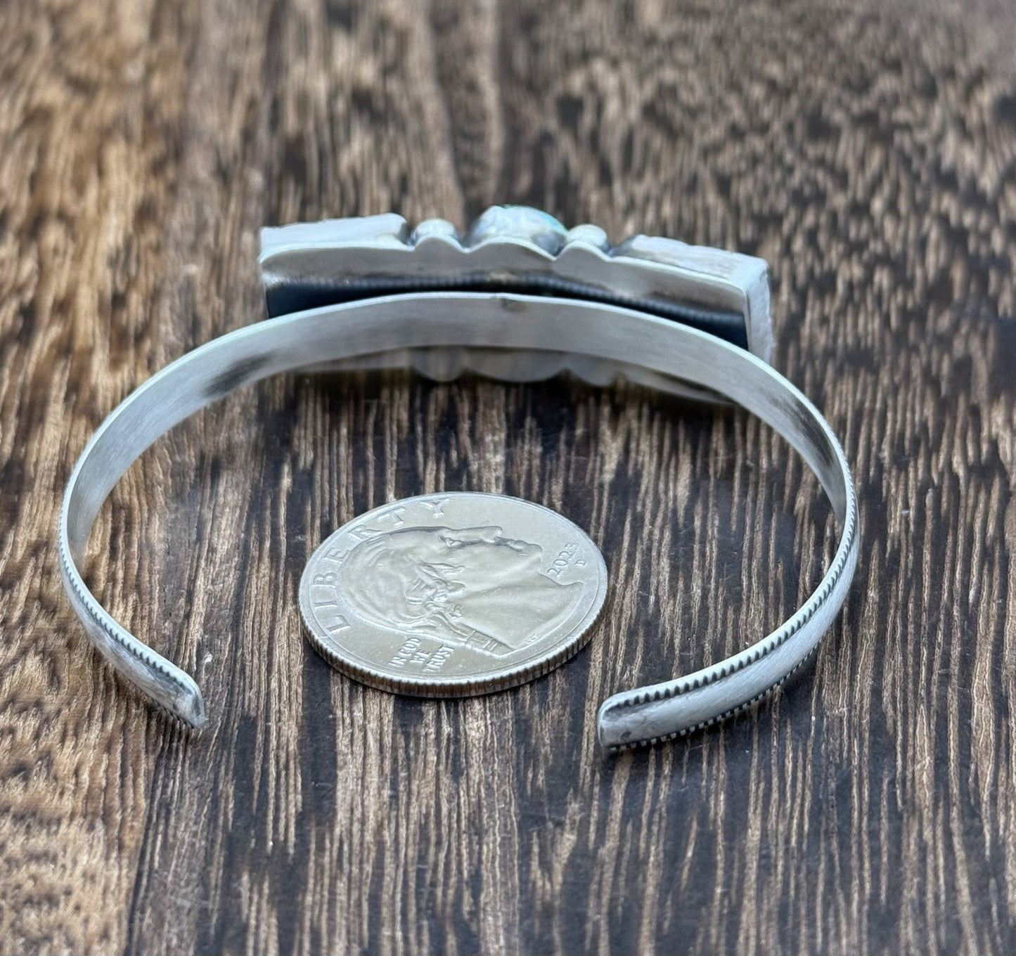 Navajo Handmade Sterling Silver Blackjack Turquoise Stacker Cuff Bracelet