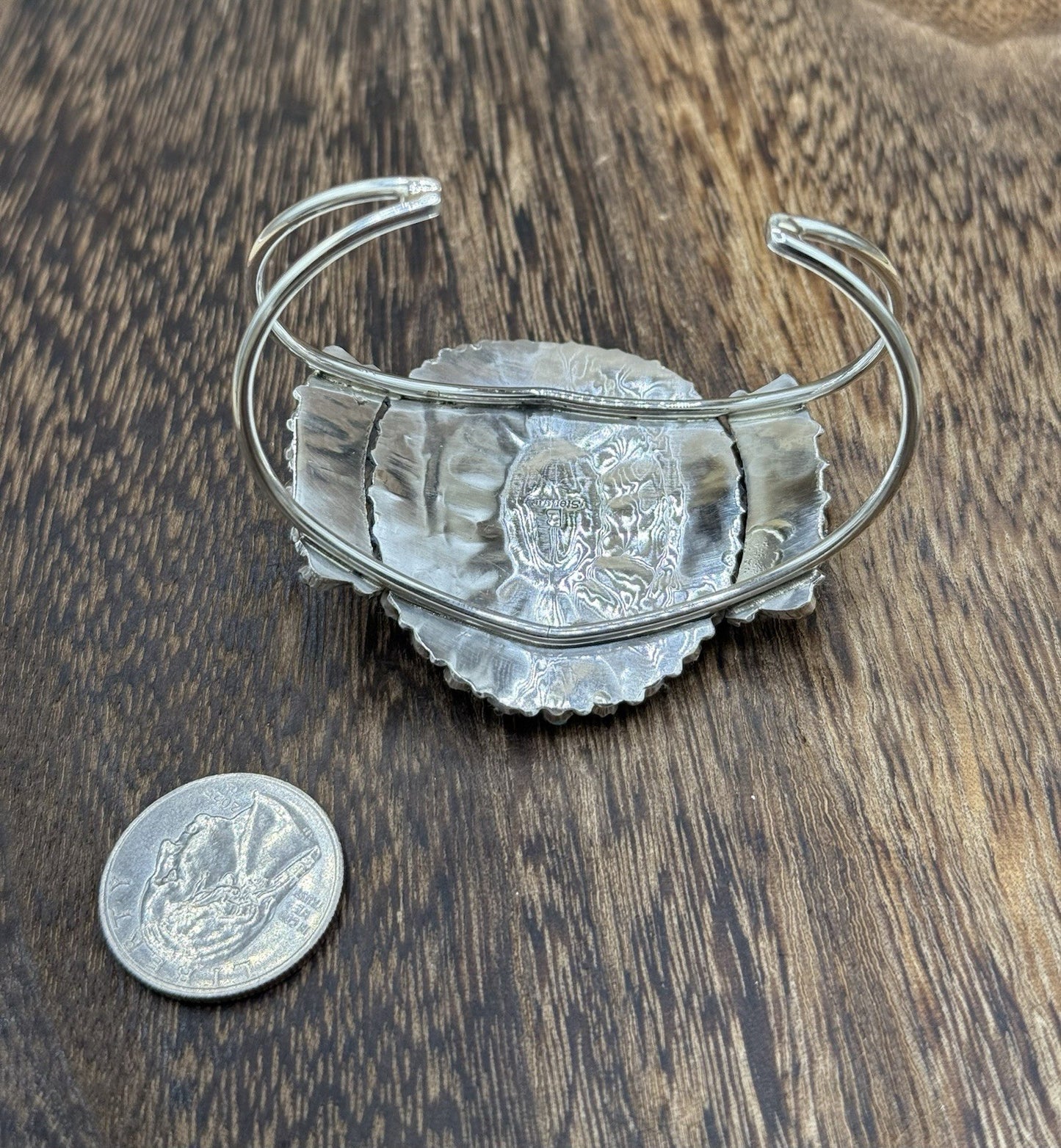 Native American Navajo Handmade Sterling Silver Turquoise Cluster Cuff Bracelet