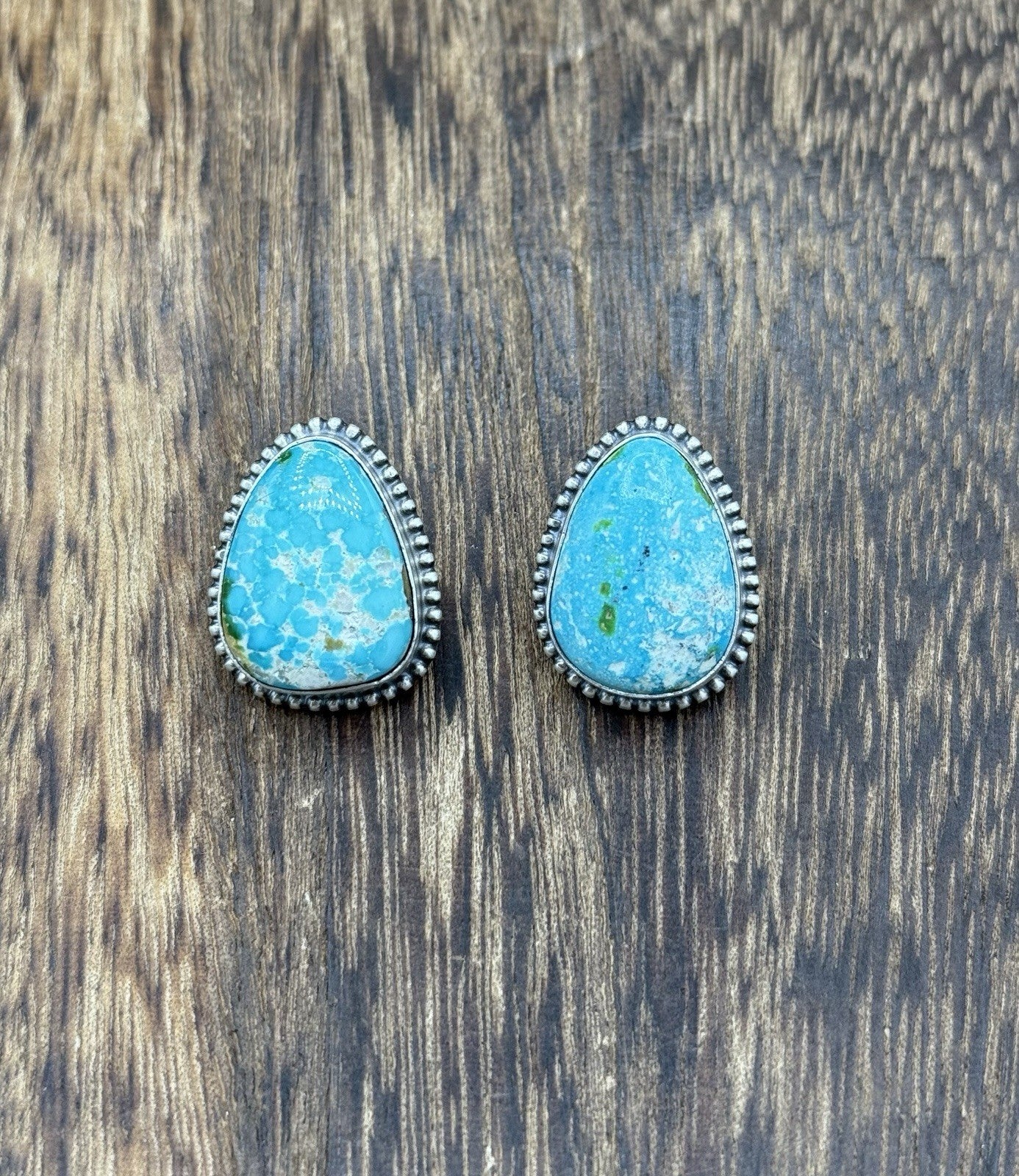 Navajo Handmade Sterling Silver Sonoran Gold Turquoise Post Stud Earrings