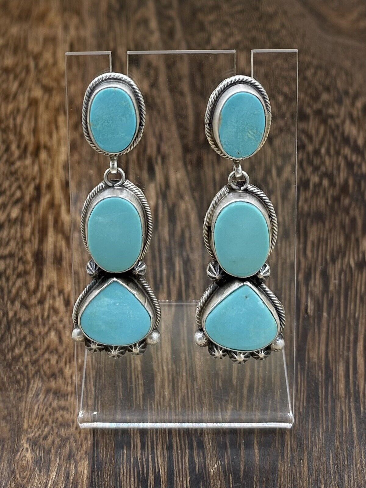 Native American Sterling Silver Navajo Handmade Turquoise Post Dangle Earrings