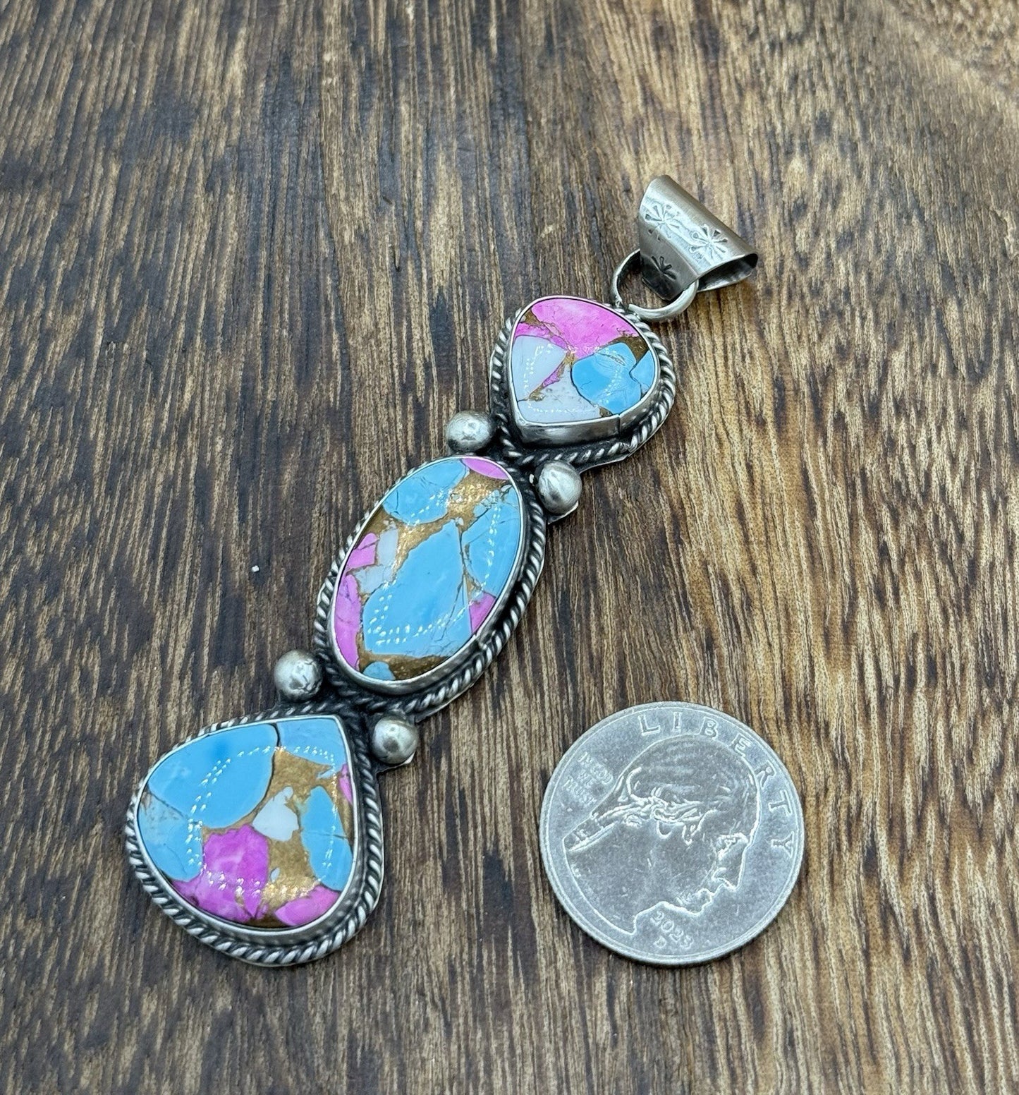 Native Navajo Handmade Sterling Silver Cotton Candy Dahlia Drop Pendant