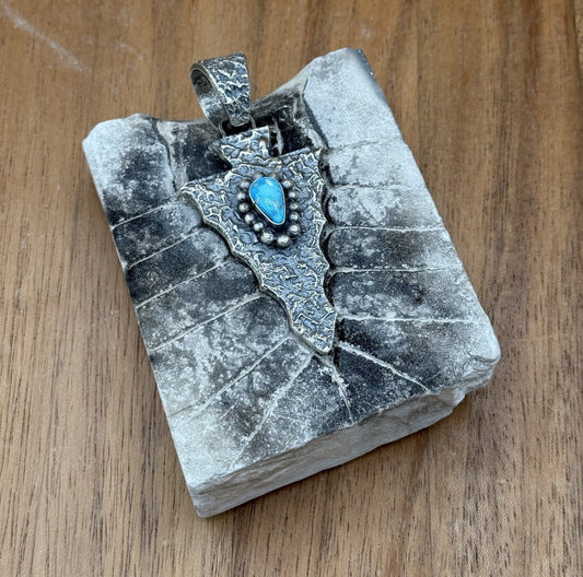 Navajo Silver Blue Ridge Turquoise Arrowhead Pendant Tufa Cast By Merle House