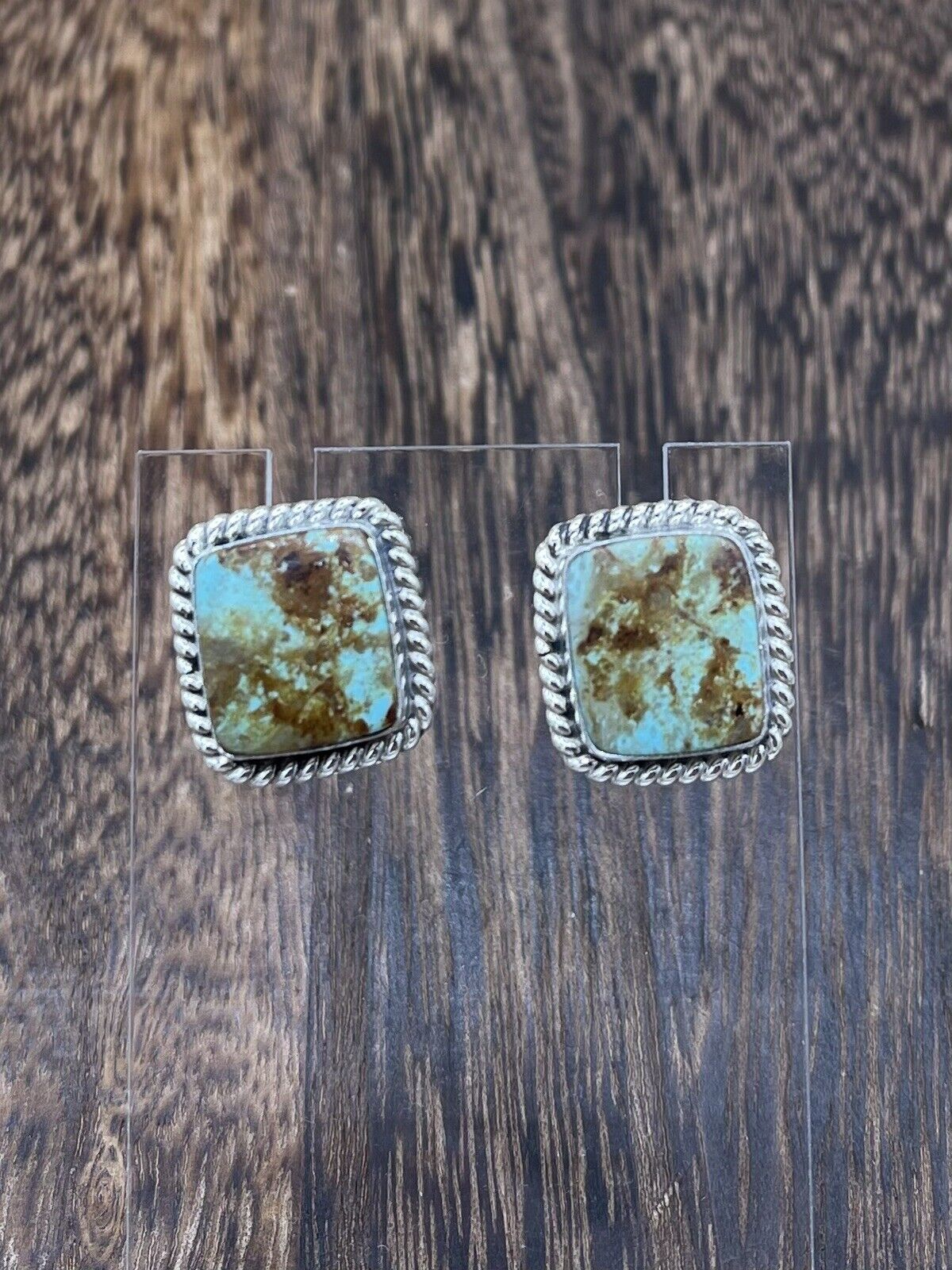 Navajo Handmade Sterling Silver Sonoran Turquoise Post Stud Earrings Byron Begay