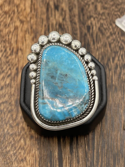 Native American Silver Navajo Handmade Turquoise Adjustable Ring Size 6-11