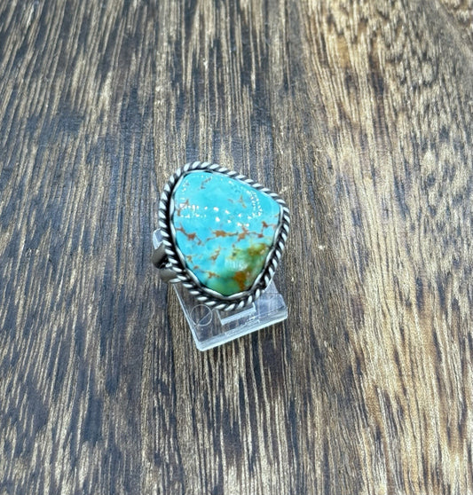 Native American Navajo Handmade Sterling Silver Royston Turquoise Ring Size 9