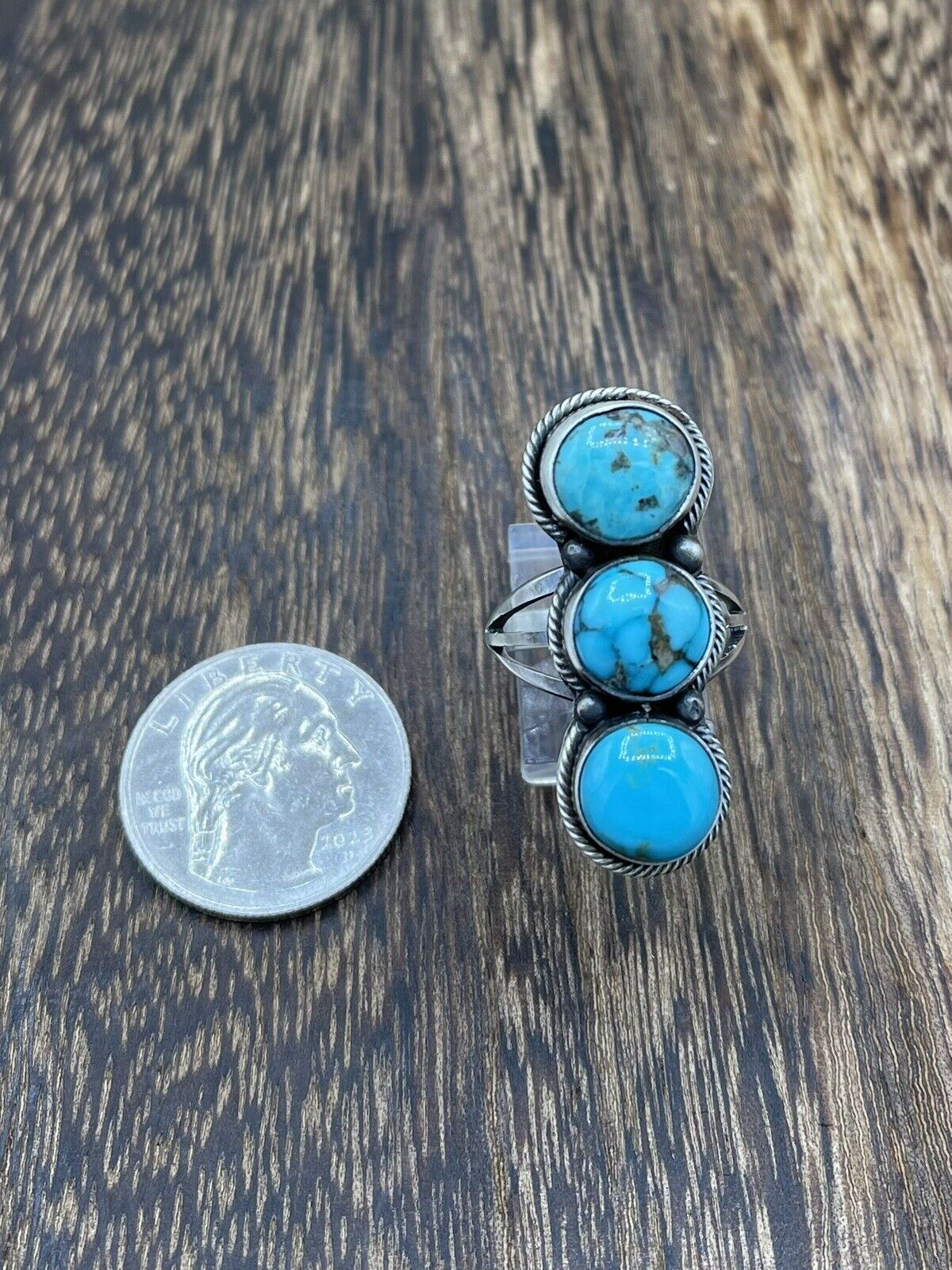 Native American Navajo Handmade Sterling Silver Kingman Turquoise Ring Size 9.5