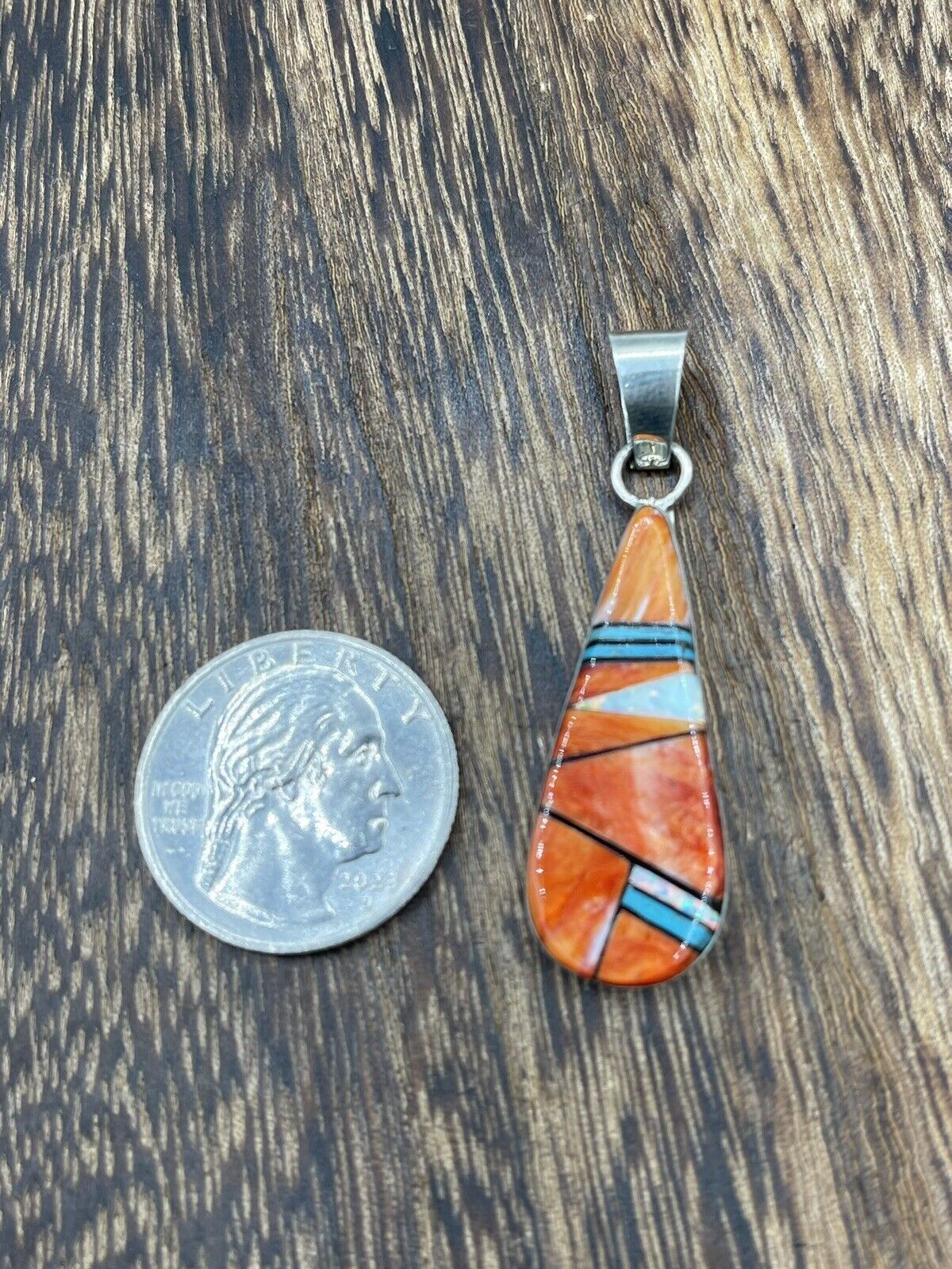 Native American Indian Silver Navajo Handmade Natural Multi Stone Pendant