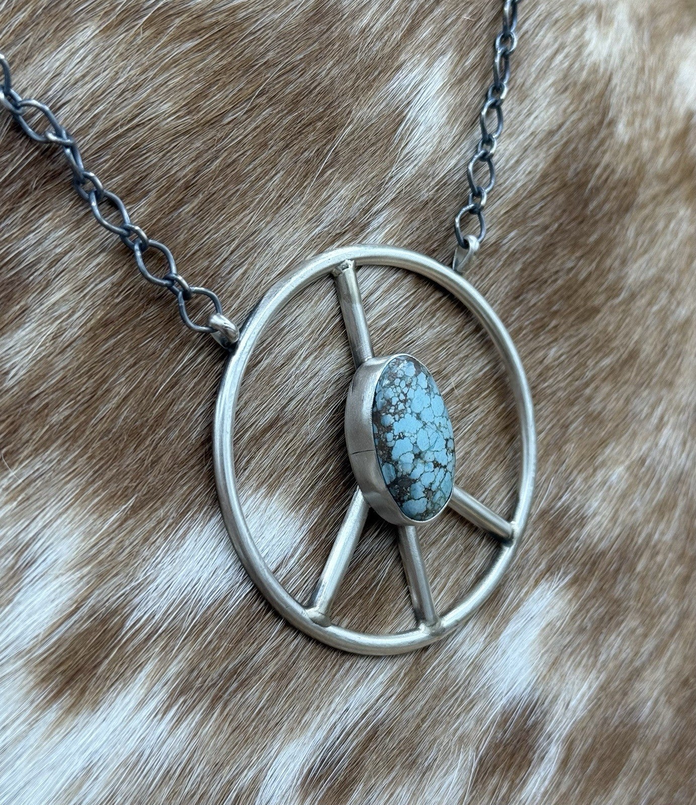 Native American Navajo handmade Sterling Silver Turquoise Peace Hippie Necklace