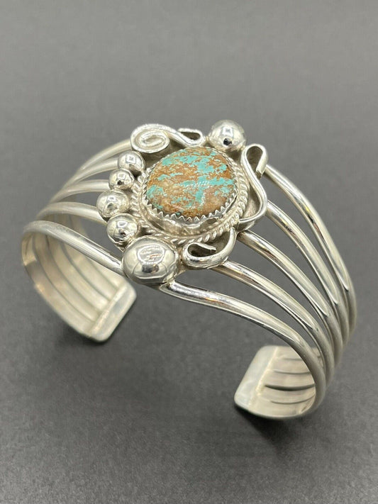 Native American Sterling Silver Navajo Handmade Natural Turquoise Cuff Bracelet