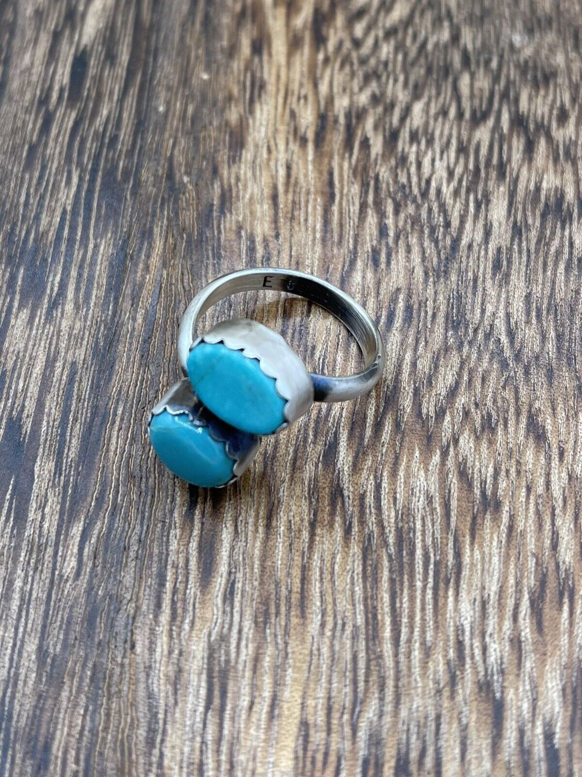 Native American Navajo Handmade Sterling Silver Turquoise Adjustable Ring 6 To 8