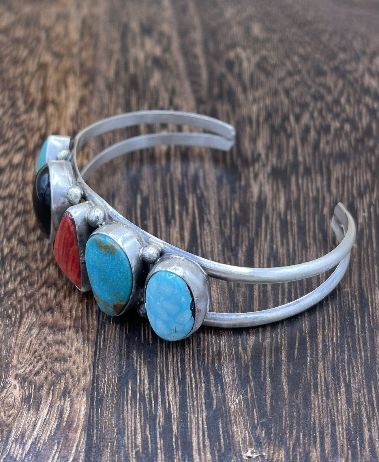 Native American Navajo Handmade Sterling Silver Multi Stone color Cuff Bracelet