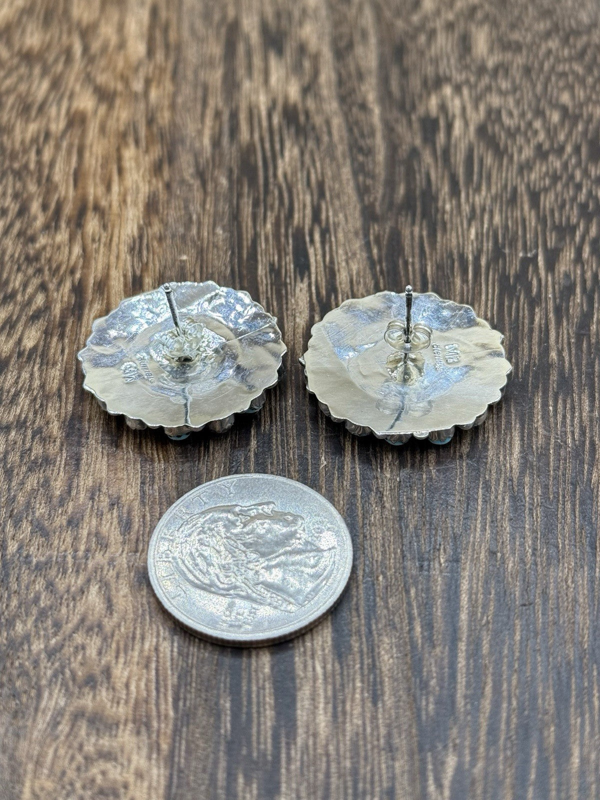 Native American Navajo Handmade Sterling Silver Turquoise Cluster Post earrings