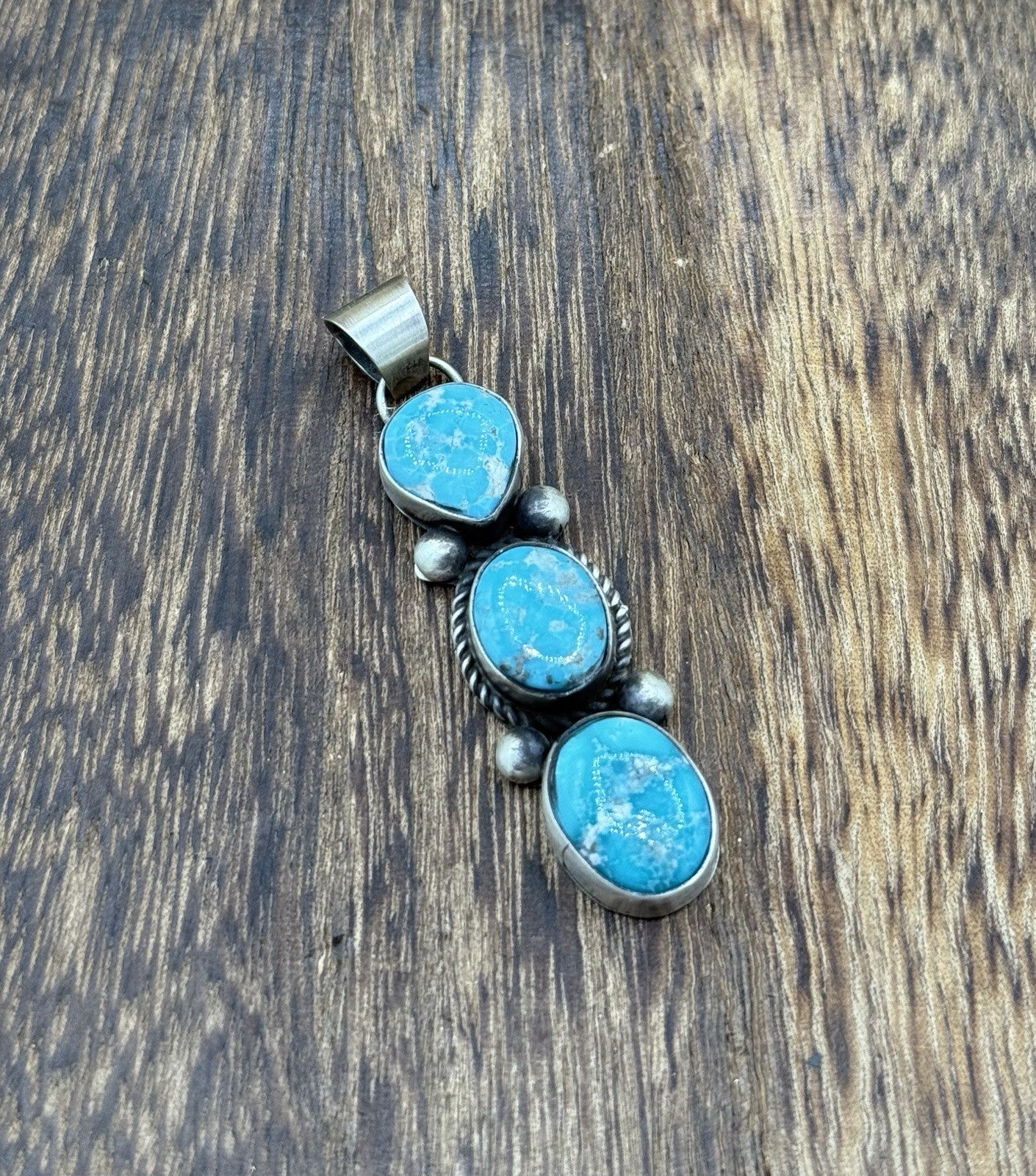 Navajo Handmade Sterling Silver White Water Turquoise Cluster Drop Pendant