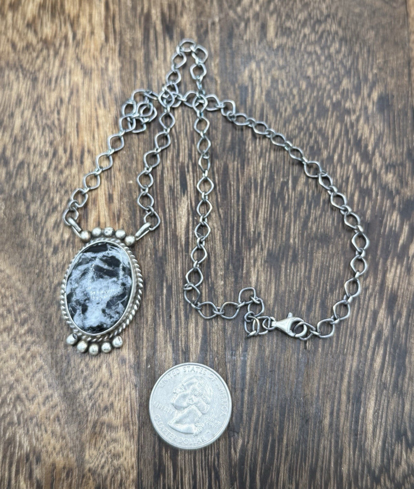 Native American Navajo Handmade Sterling Silver White Buffalo Bar Necklace 18”