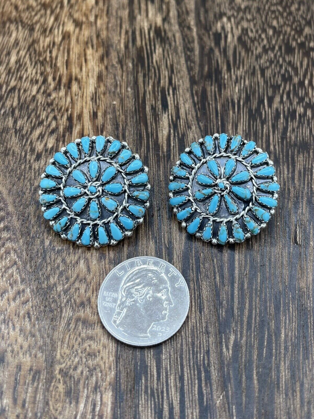 Native American Navajo Handmade Sterling Silver Turquoise Cluster Post earrings