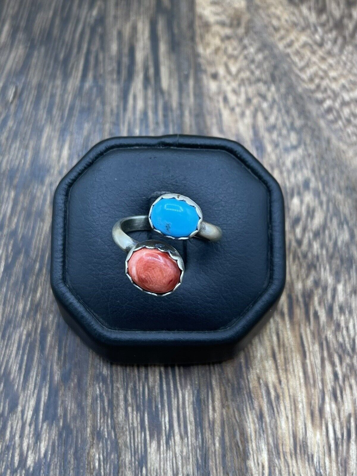 Native American Navajo Handmade Silver Turquoise Adjustable Ring Size 6 To 8