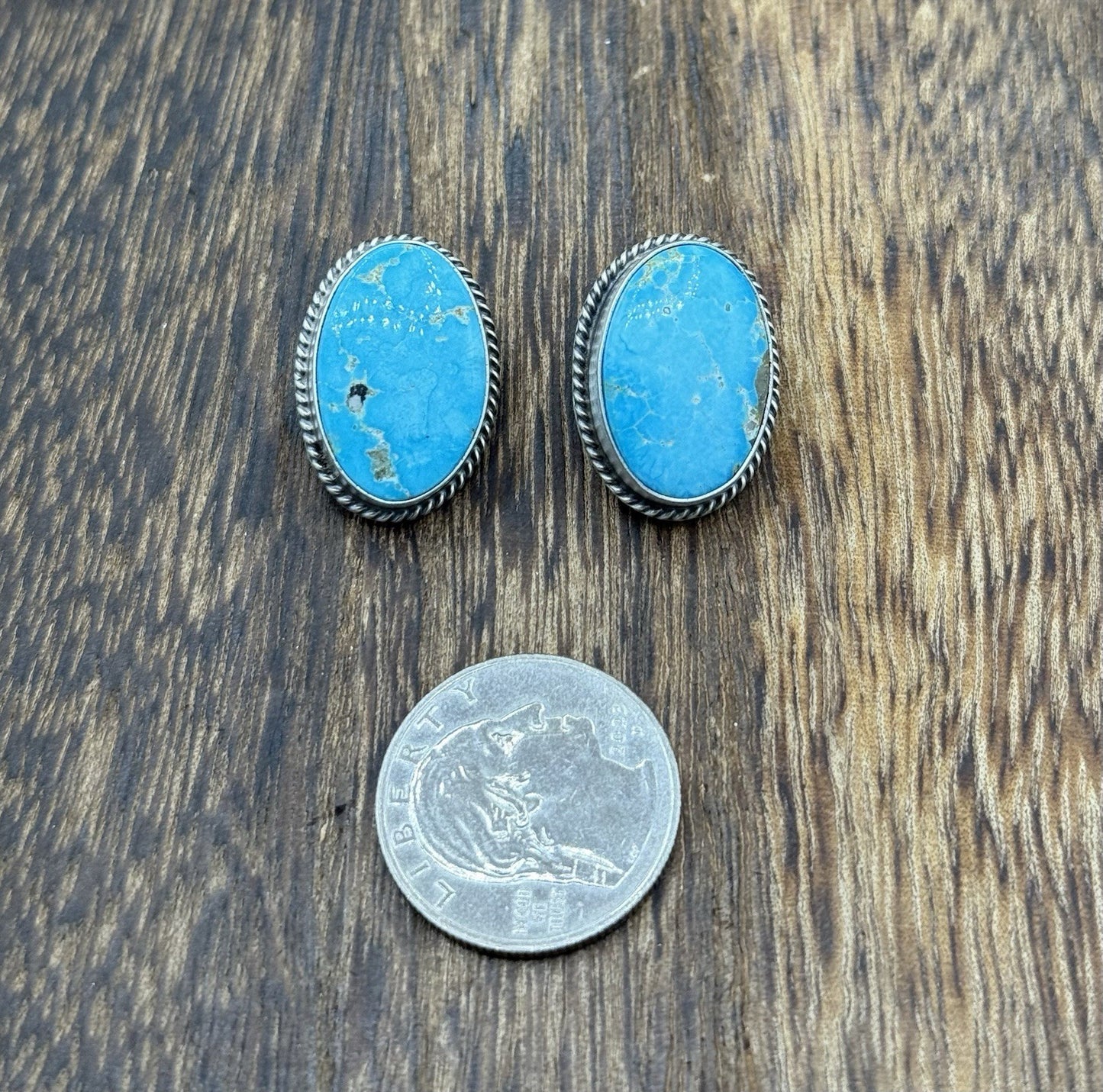 Native Navajo Handmade Sterling Silver Blue Bird Turquoise Post Stud Earrings