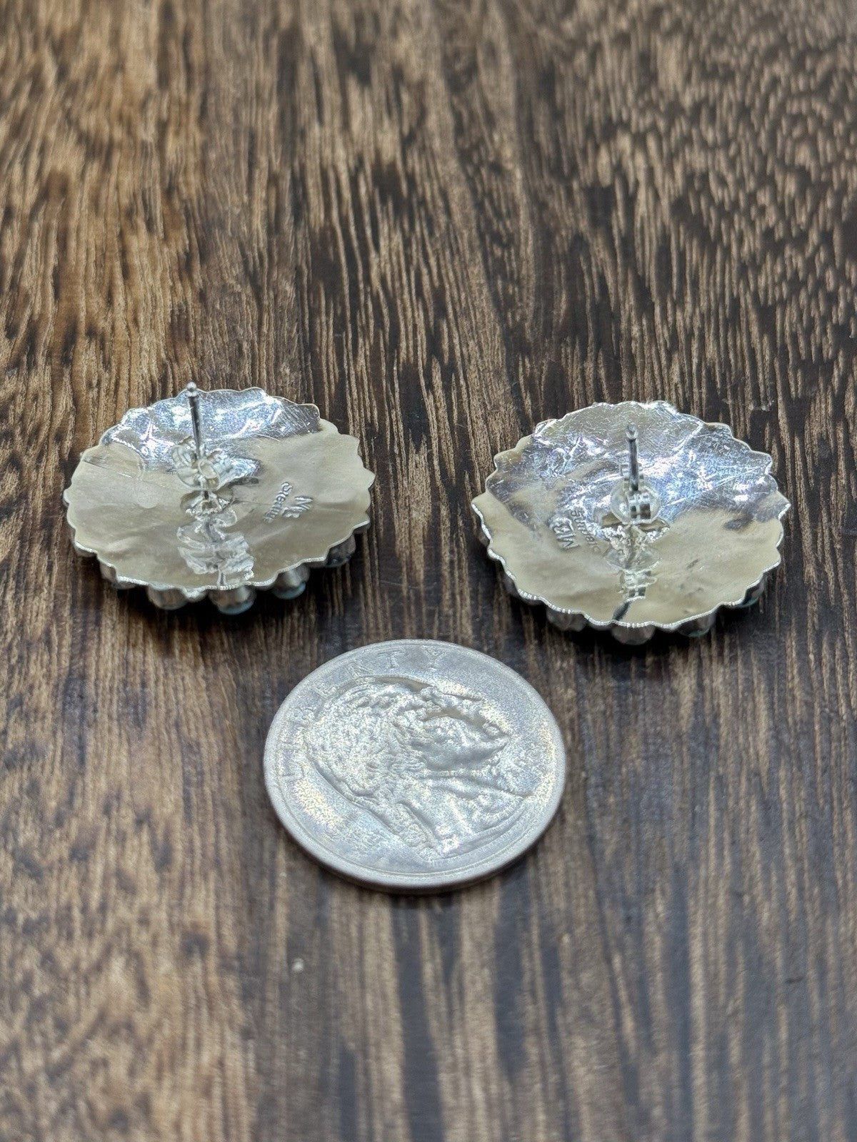 Native American Navajo Handmade Sterling Silver Turquoise Cluster Post earrings