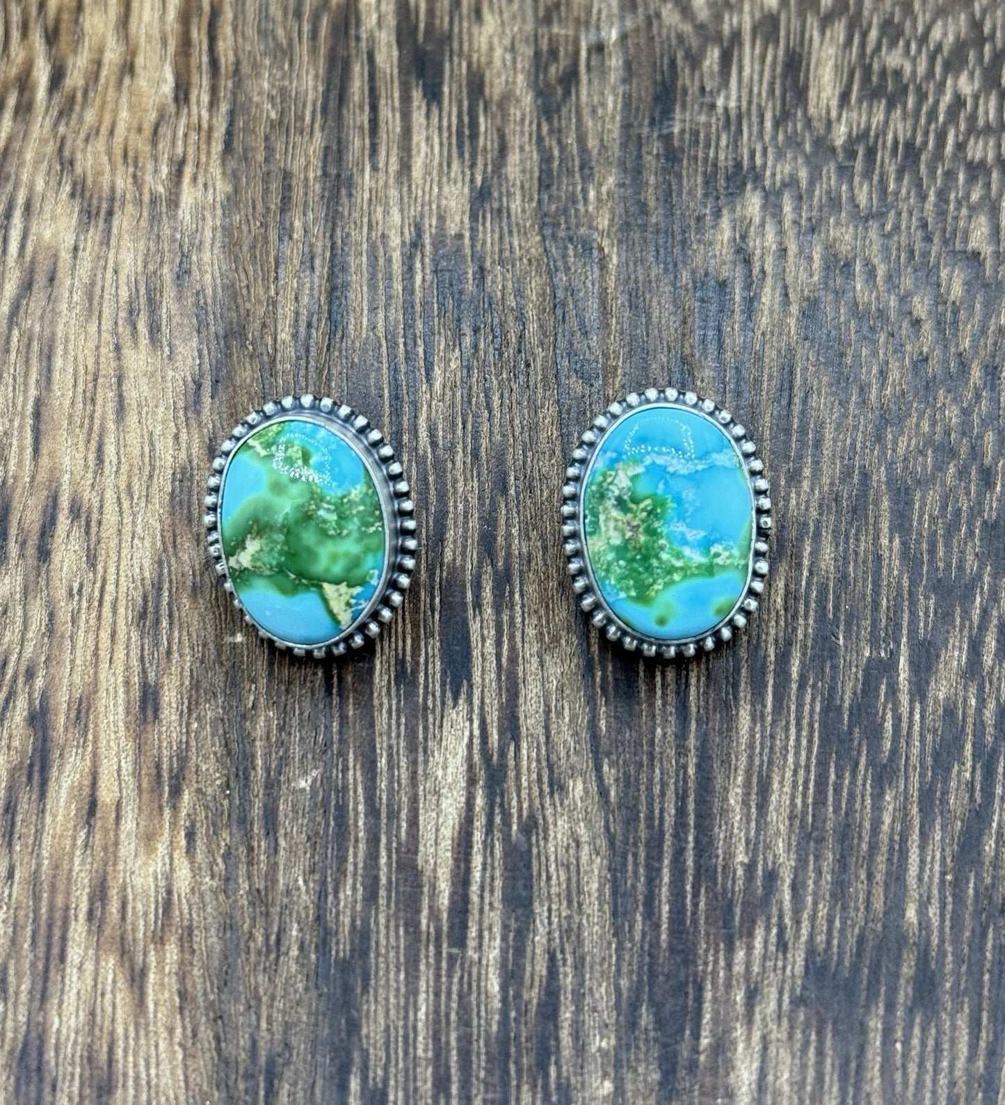 Navajo Handmade Sterling Silver Sonoran Gold Turquoise Post Stud Earrings