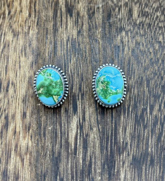 Navajo Handmade Sterling Silver Sonoran Gold Turquoise Post Stud Earrings