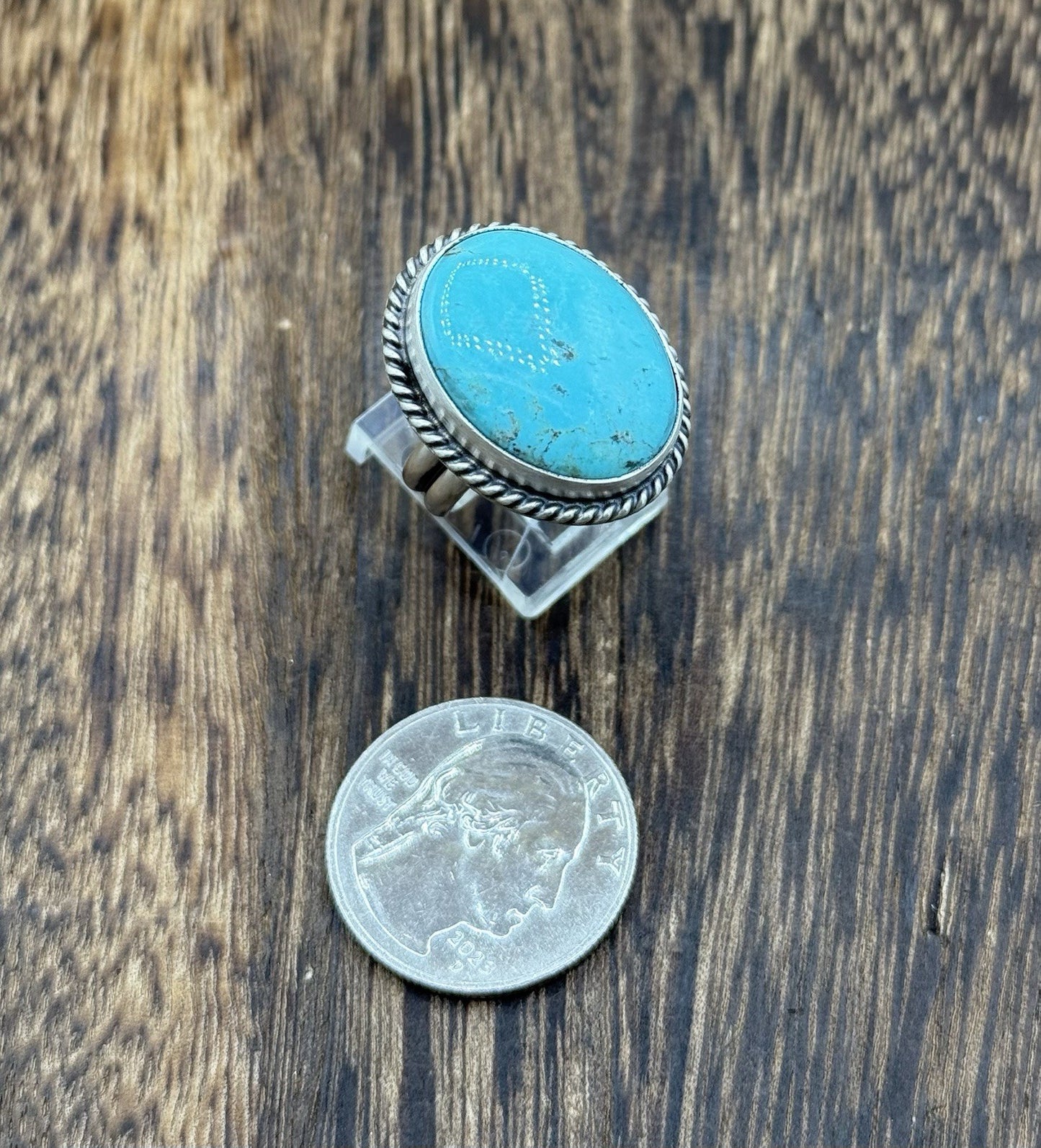 Navajo Handmade Sterling Silver Kingman Turquoise Adjustable Ring Size 7 To 10