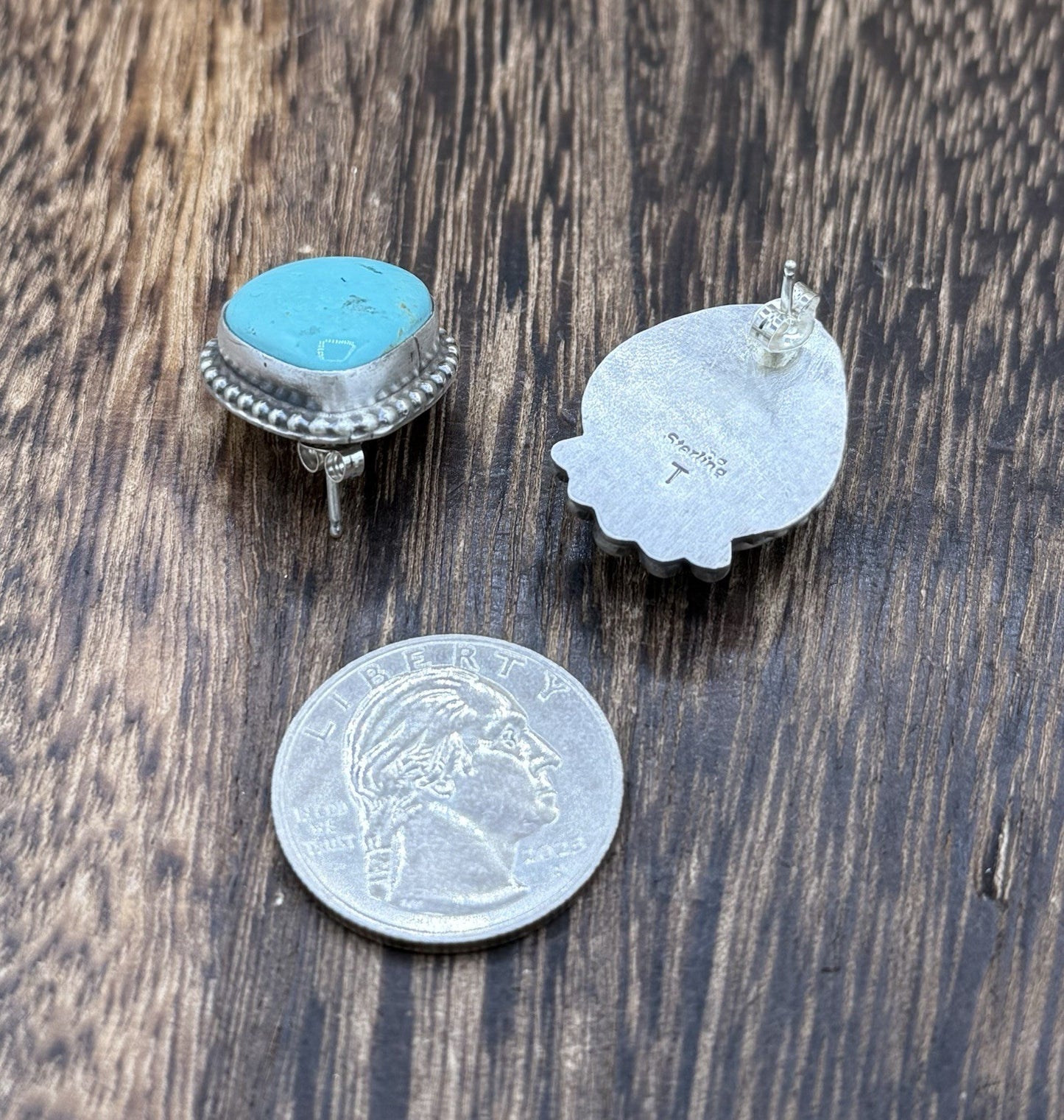 Native Navajo Handmade Sterling Silver Blue Glacier Turquoise Post Stud Earrings
