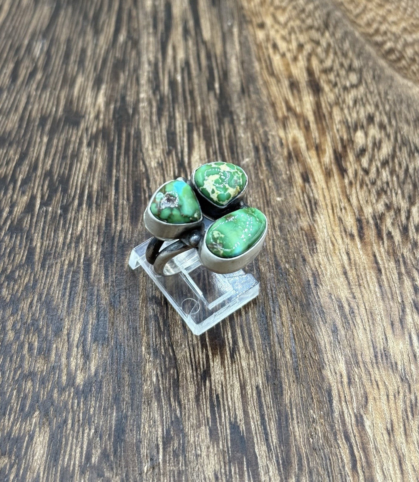 Navajo Handmade Sterling Silver Sonoran Gold Turquoise Cluster Ring Size 7