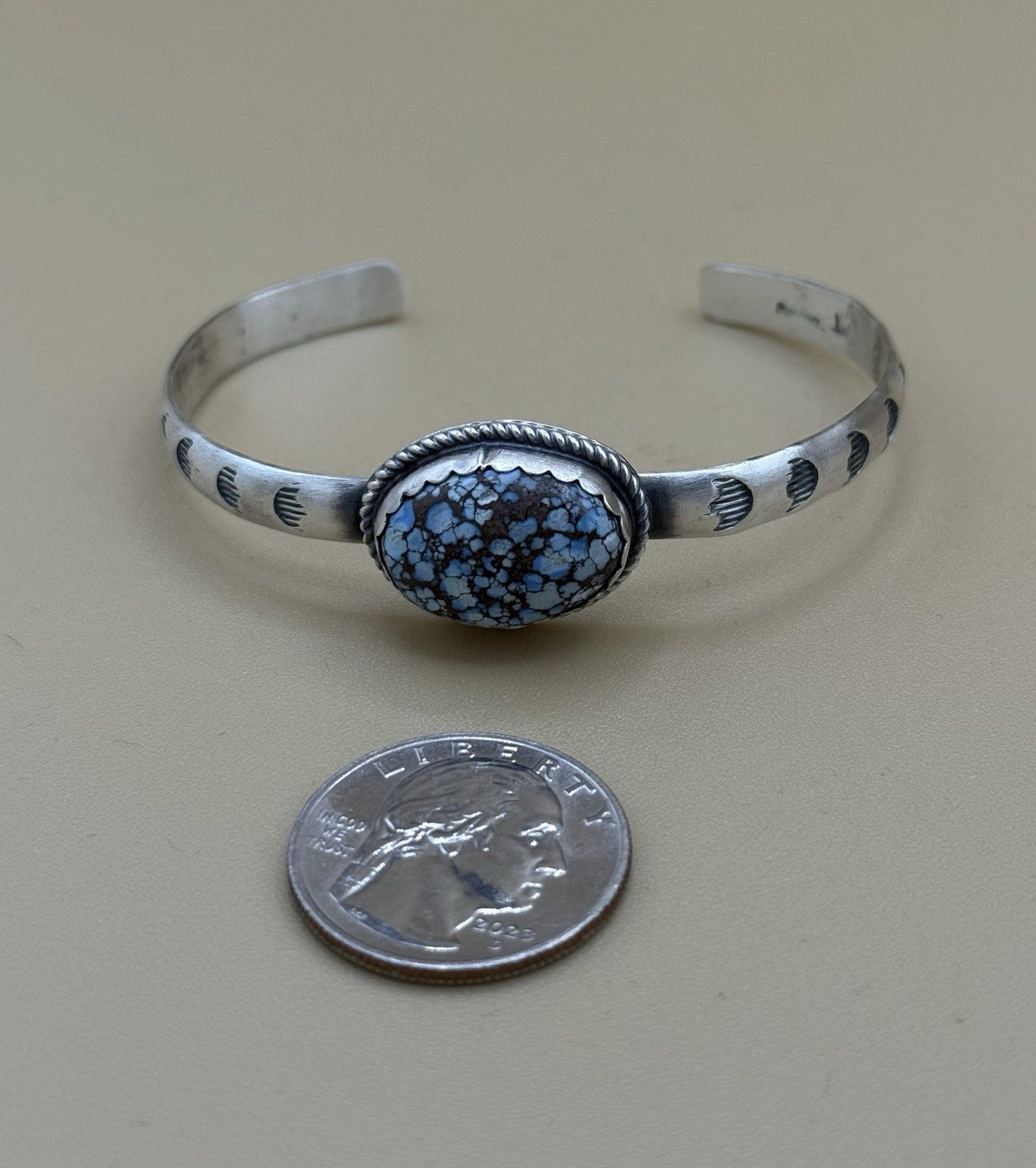 Navajo Handmade Sterling Silver Golden Hills Turquoise Stacker Cuff Bracelet