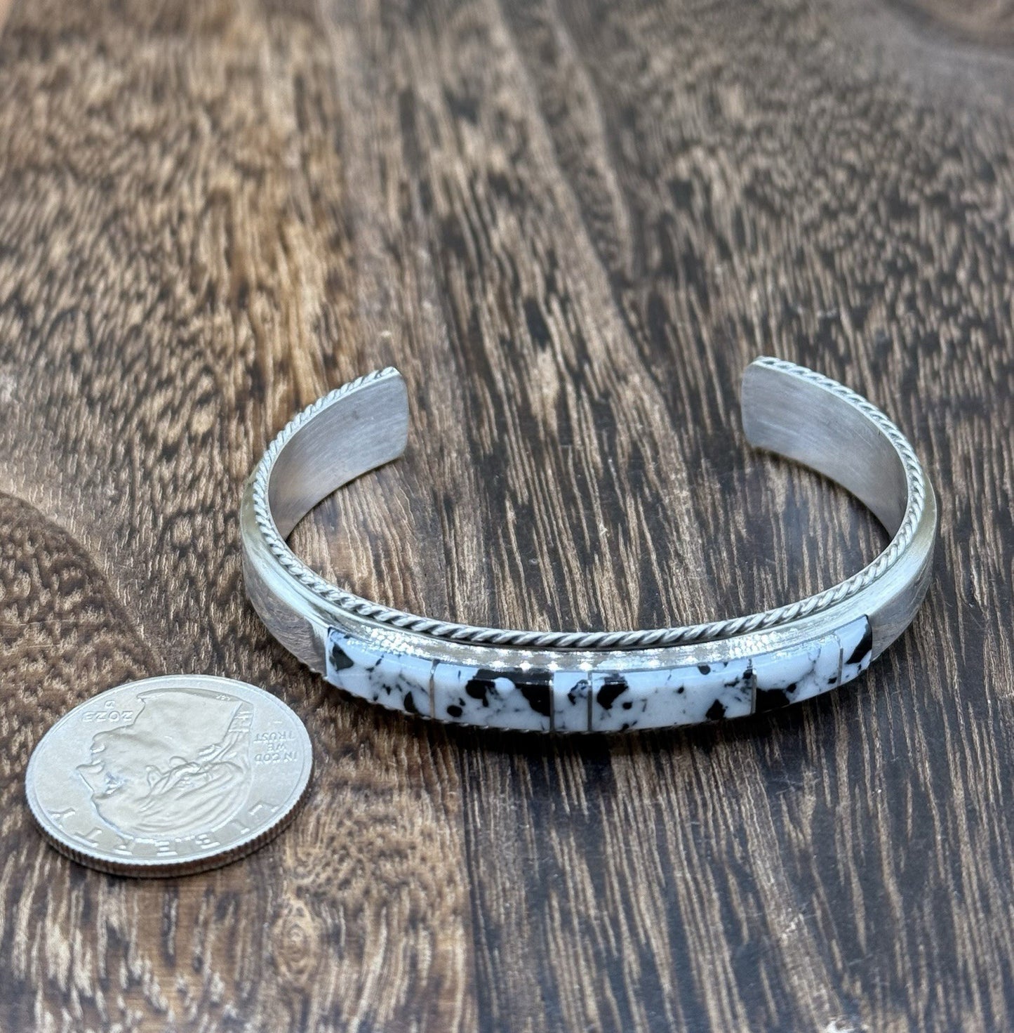 Navajo Handmade Sterling Silver White Buffalo Inlay Cuff Bracelet Francis Yazzie